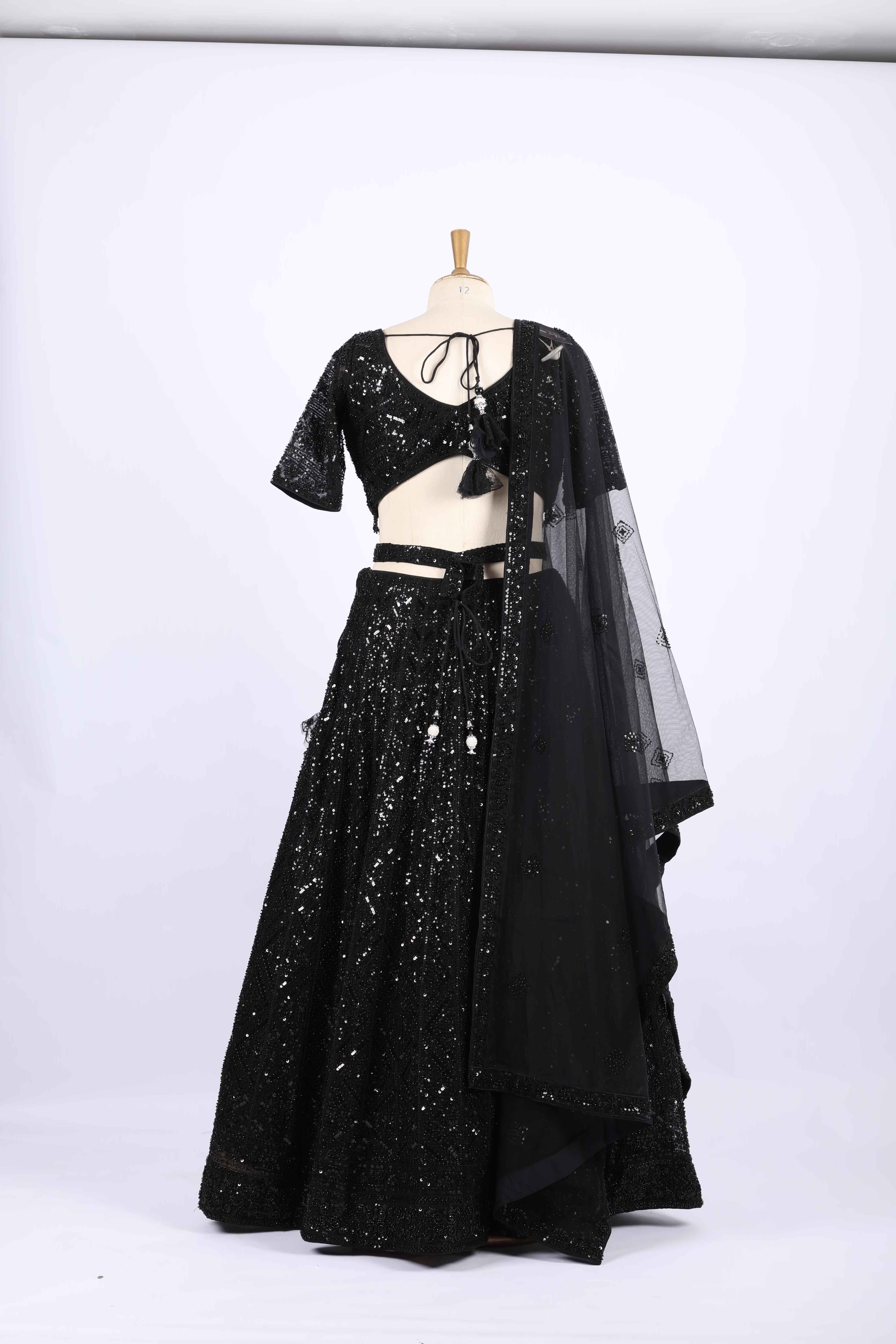 Black Sequin Embroidered Party Wear Lehenga Set