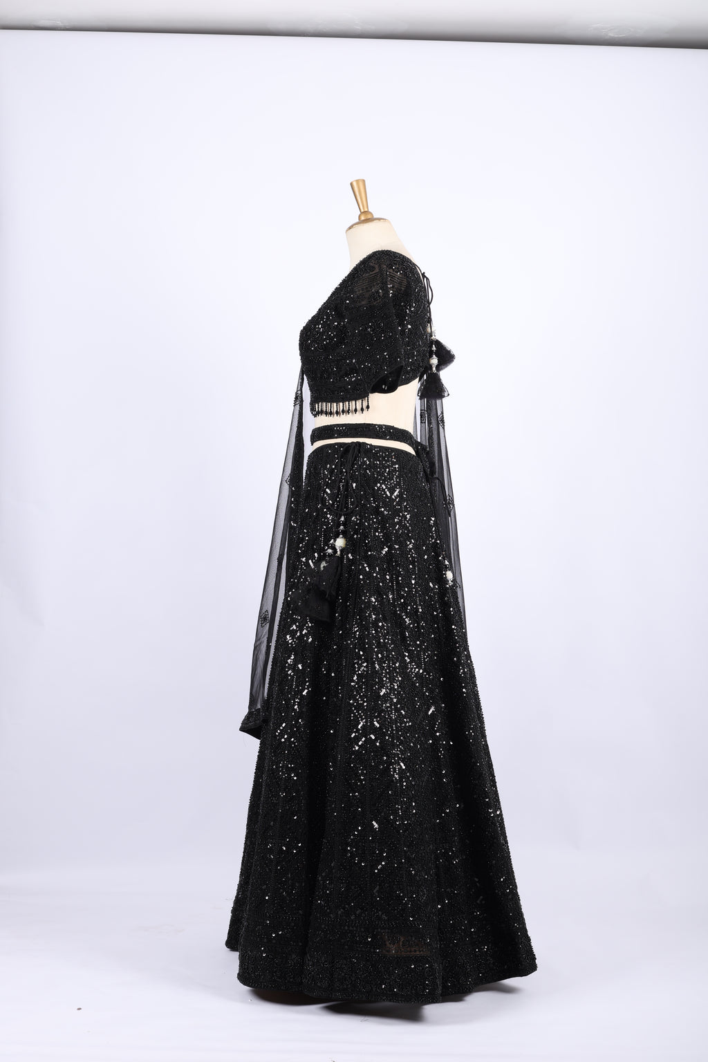 Black Sequin Embroidered Party Wear Lehenga Set