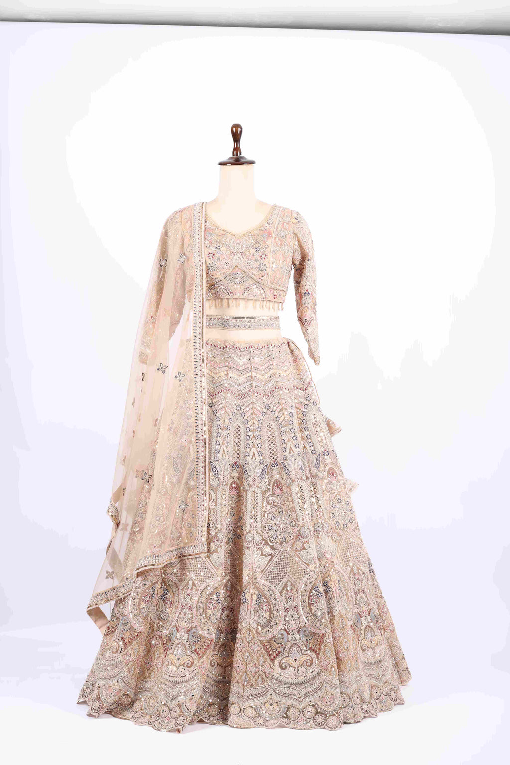 Champagne Beige Heavy Embroidered Bridal Lehenga Set