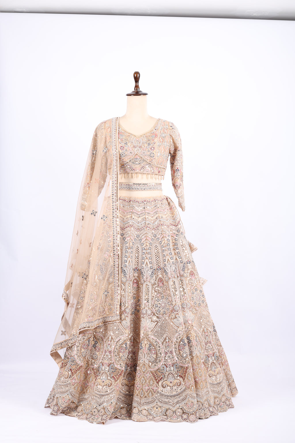 Champagne Beige Heavy Embroidered Bridal Lehenga Set