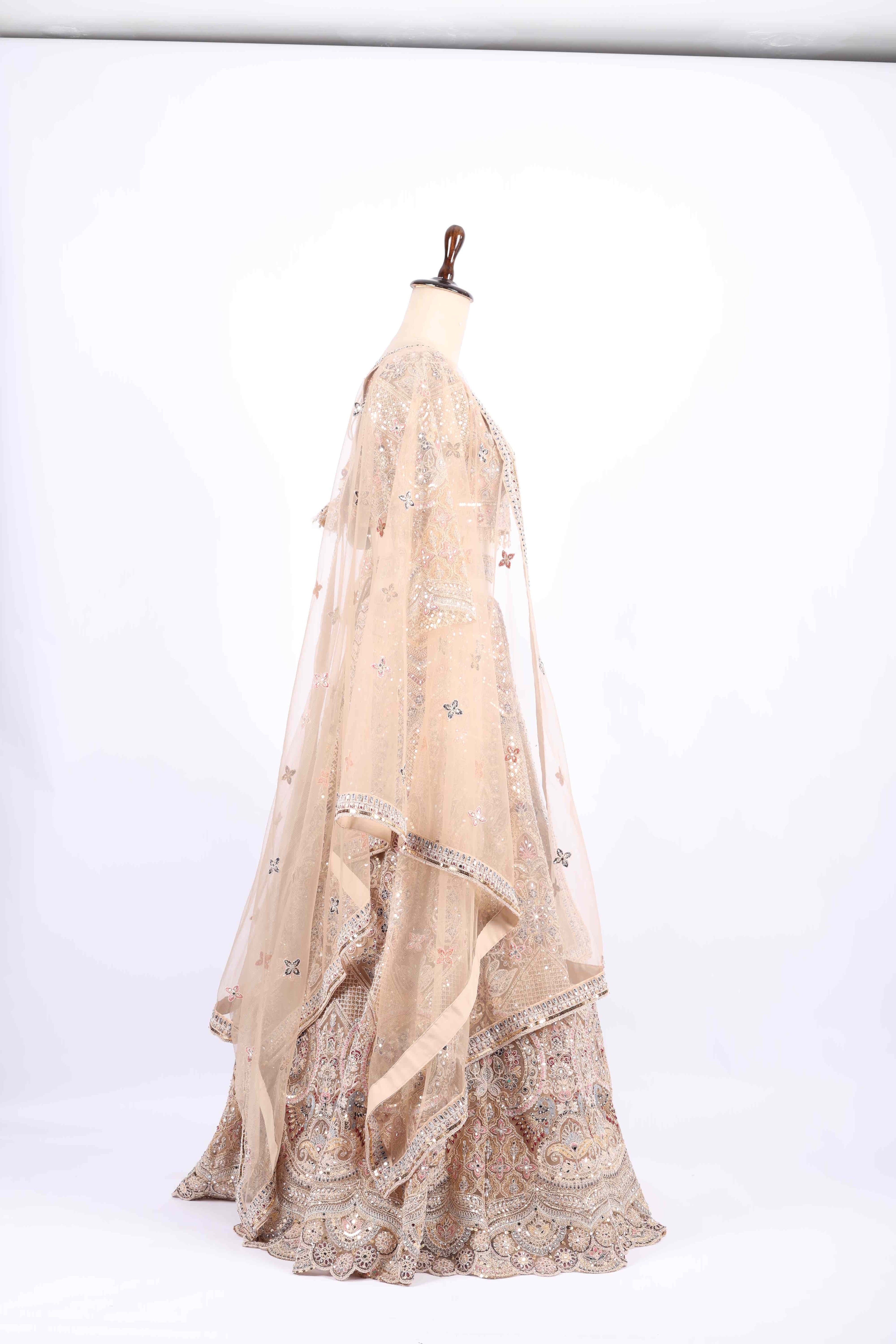 Champagne Beige Heavy Embroidered Bridal Lehenga Set