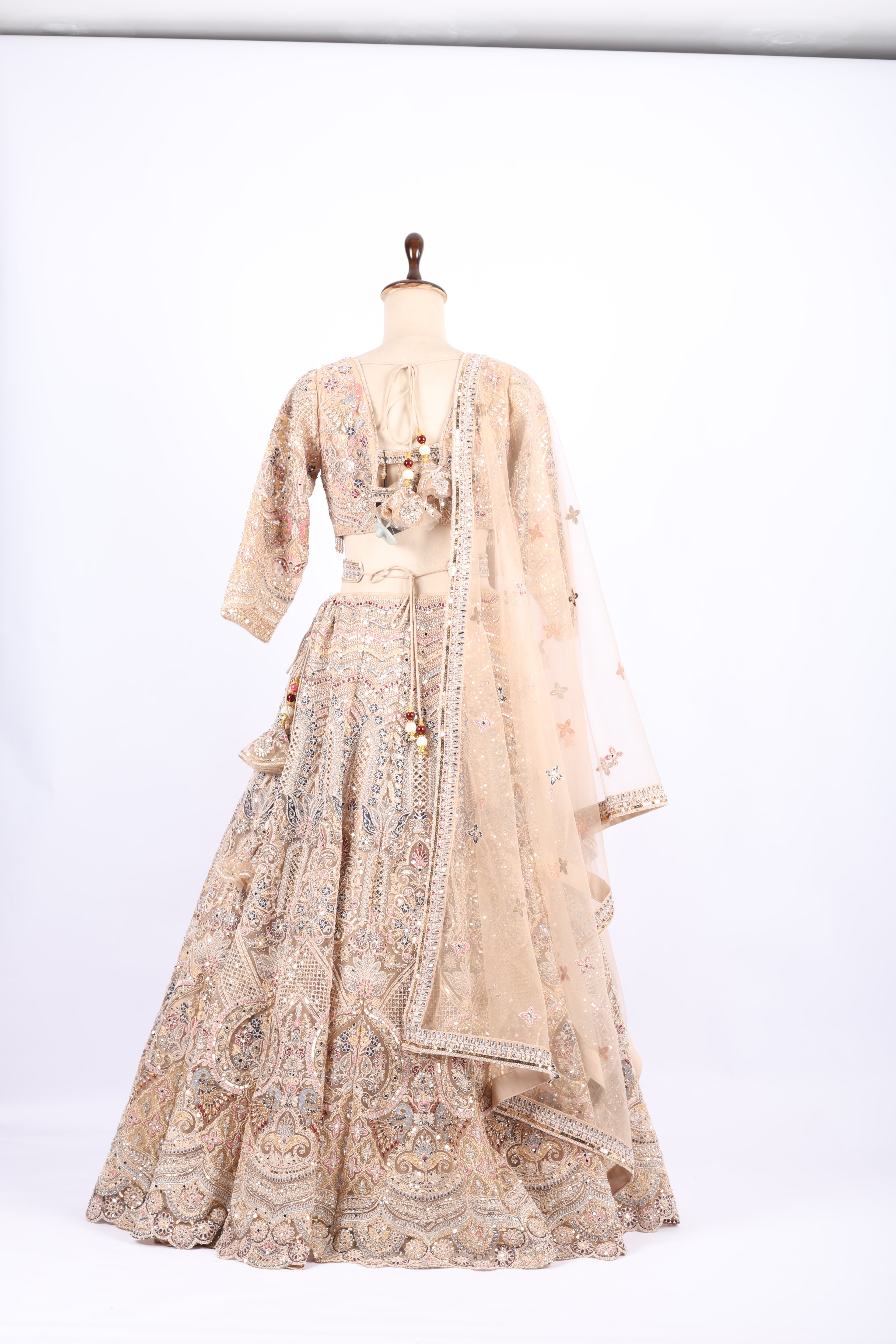 Champagne Beige Heavy Embroidered Bridal Lehenga Set