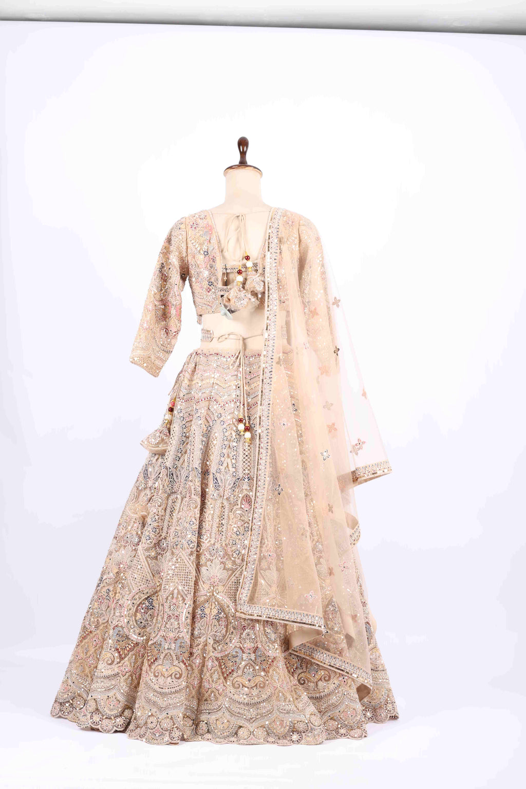 Champagne Beige Heavy Embroidered Bridal Lehenga Set