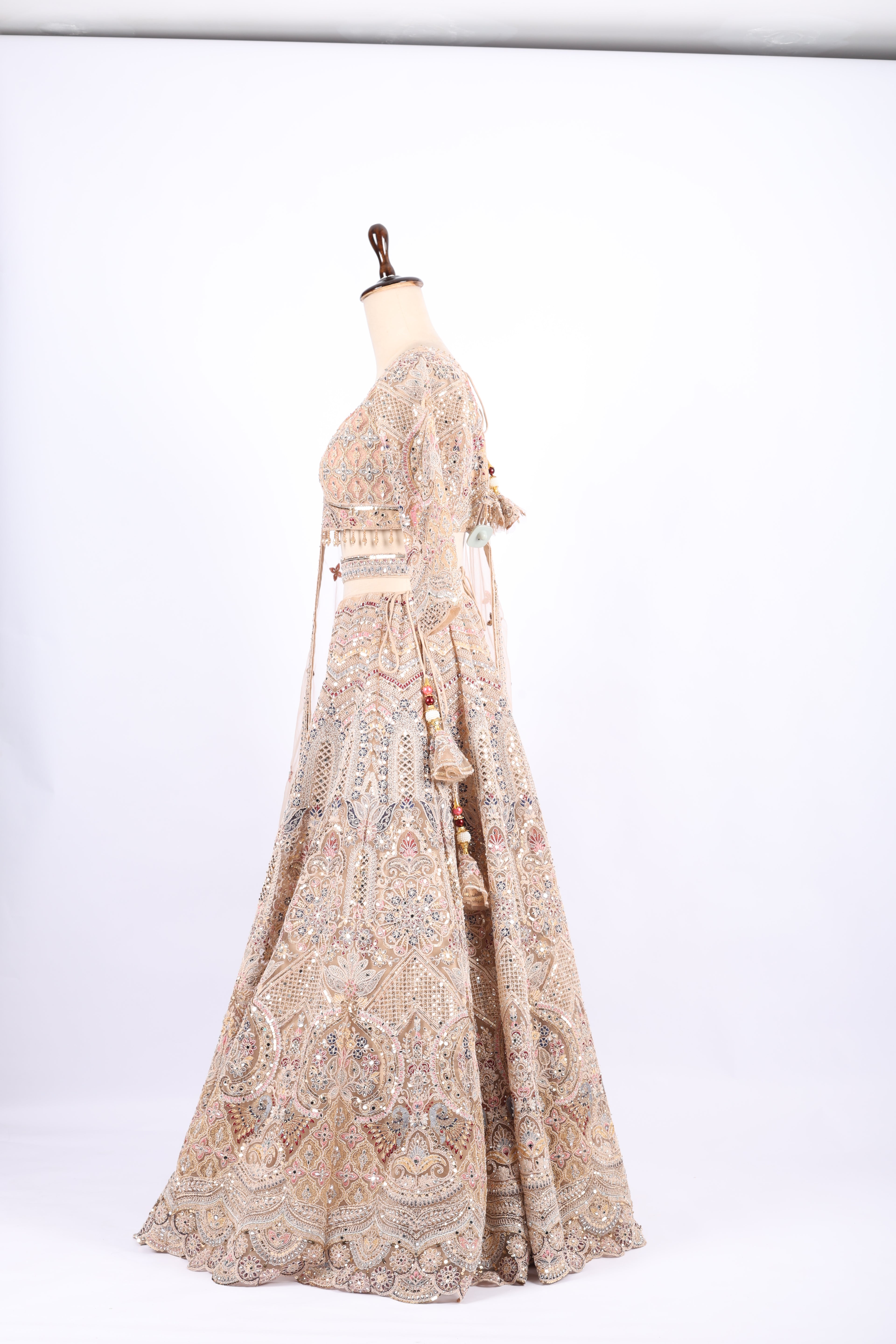 Champagne Beige Heavy Embroidered Bridal Lehenga Set