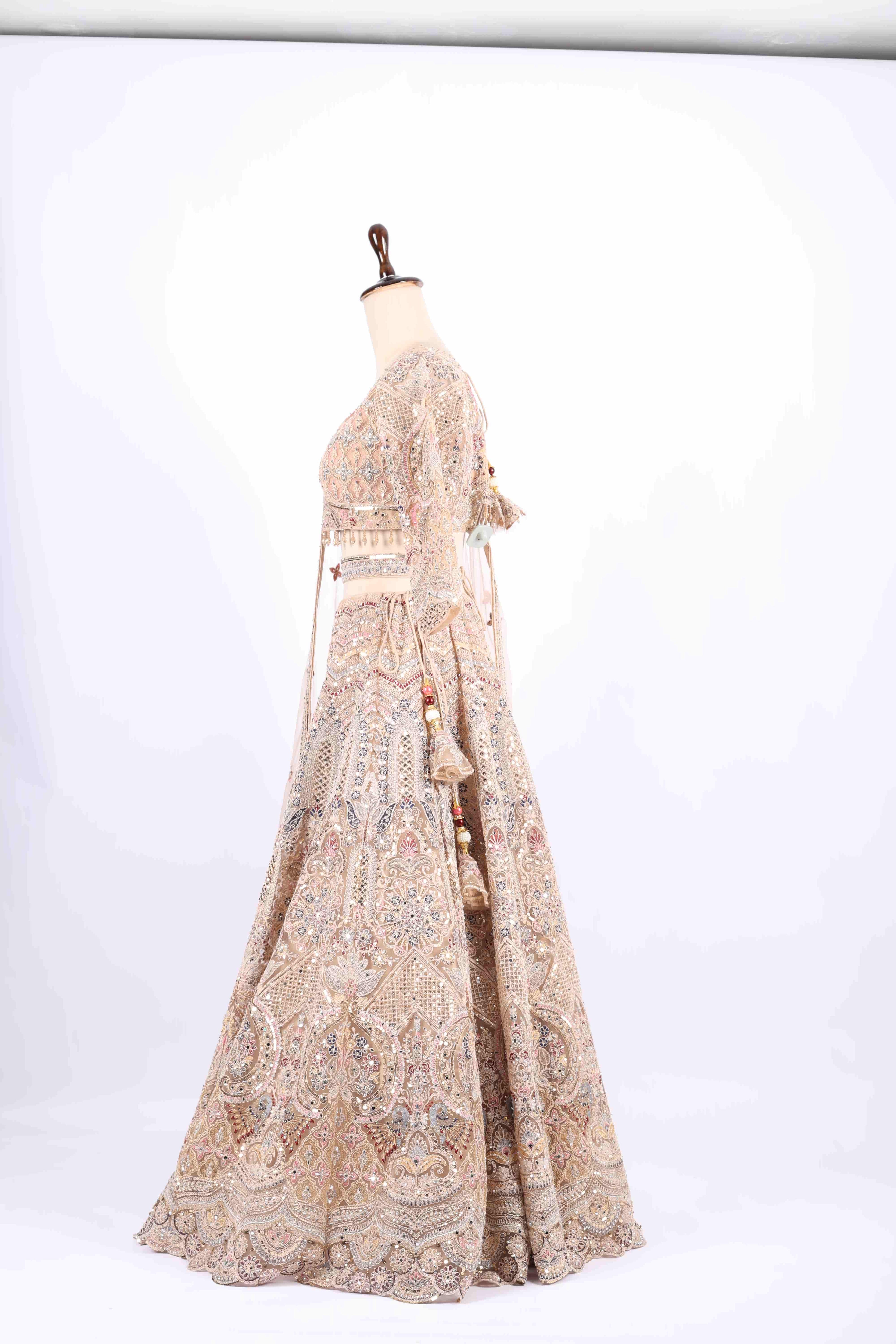 Champagne Beige Heavy Embroidered Bridal Lehenga Set