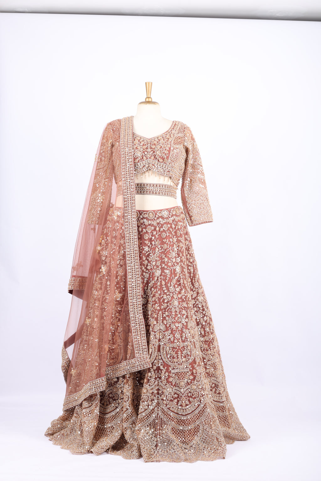 Rose Gold Heavy Embroidered Bridal Lehenga Set