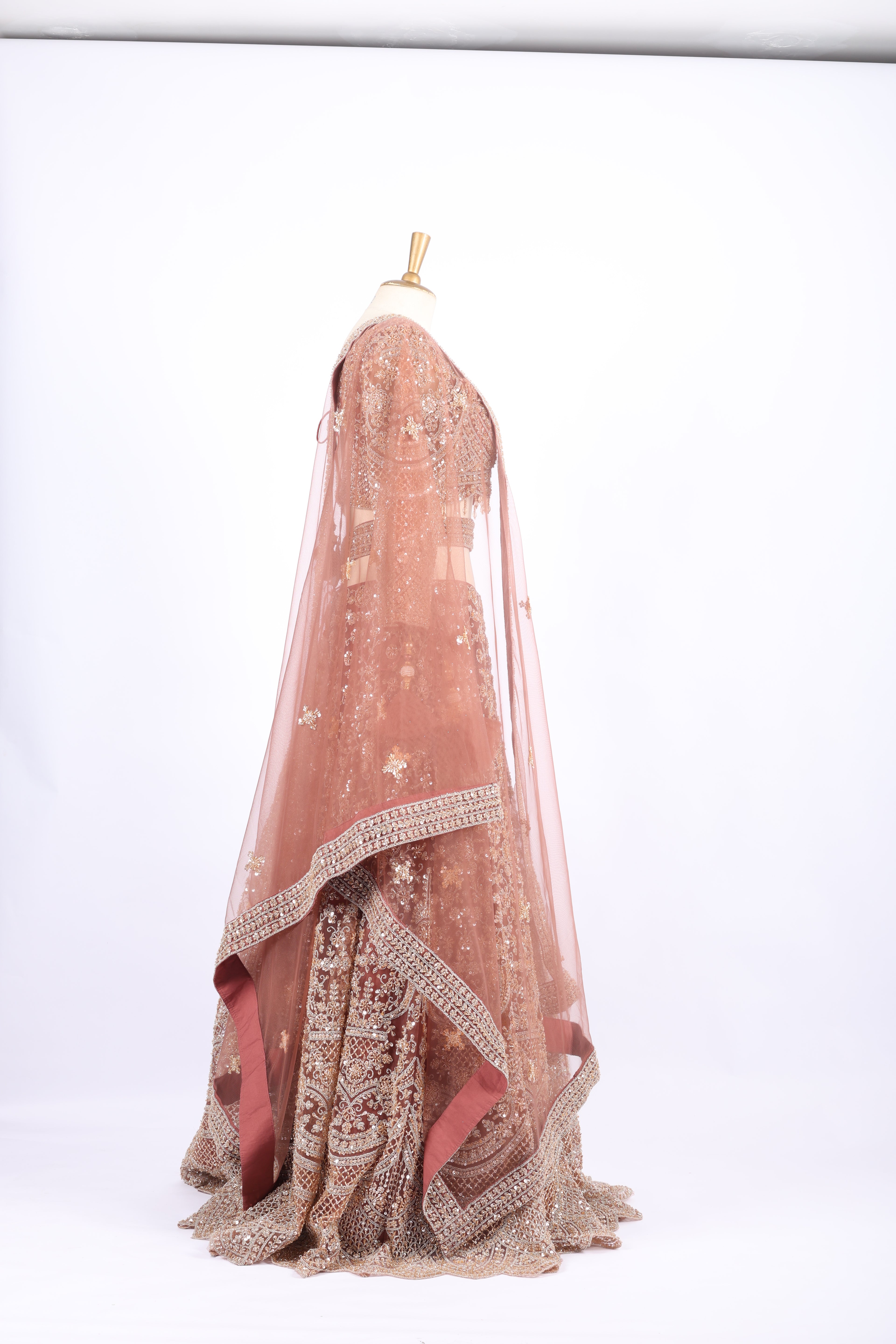 Rose Gold Heavy Embroidered Bridal Lehenga Set