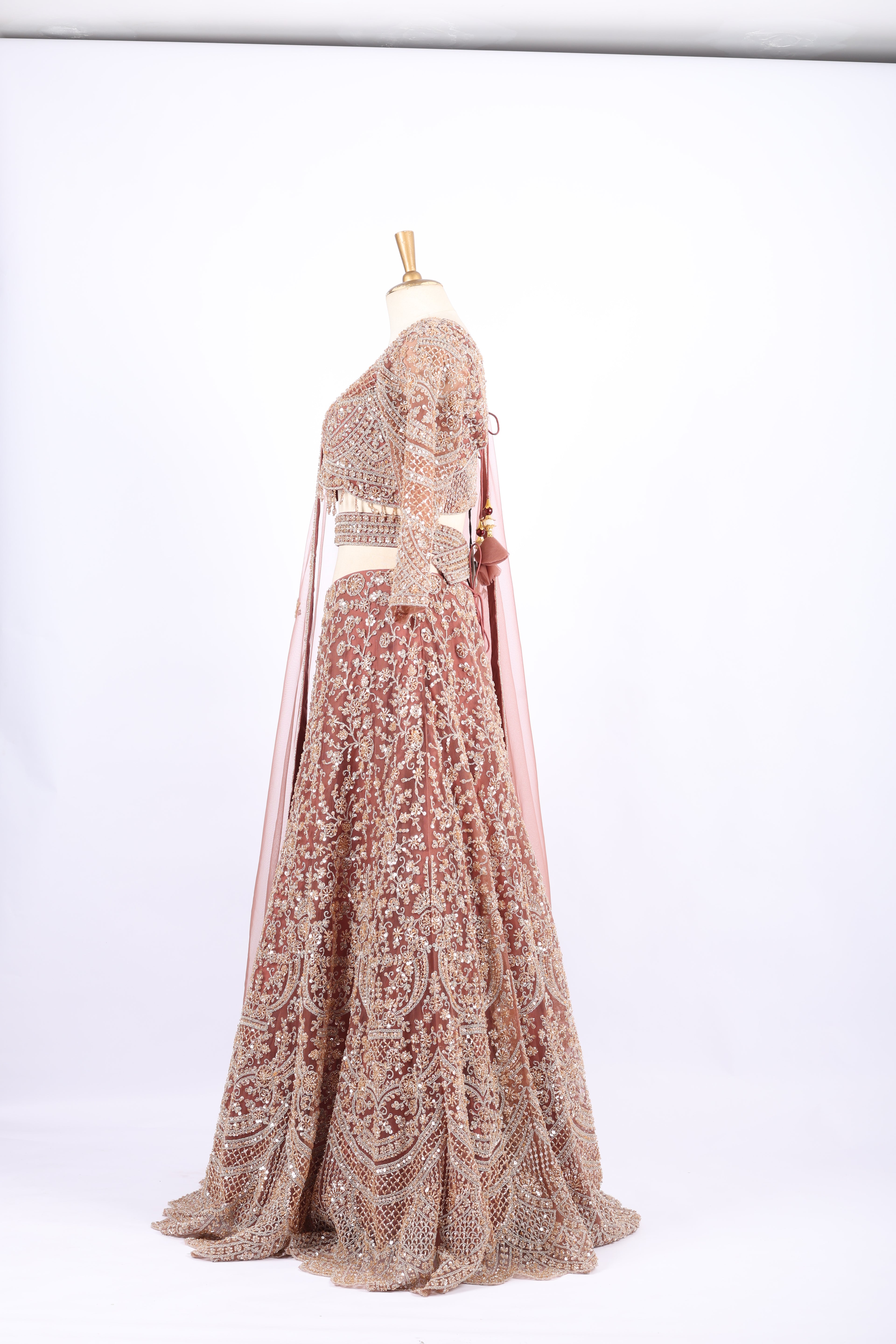 Rose Gold Heavy Embroidered Bridal Lehenga Set