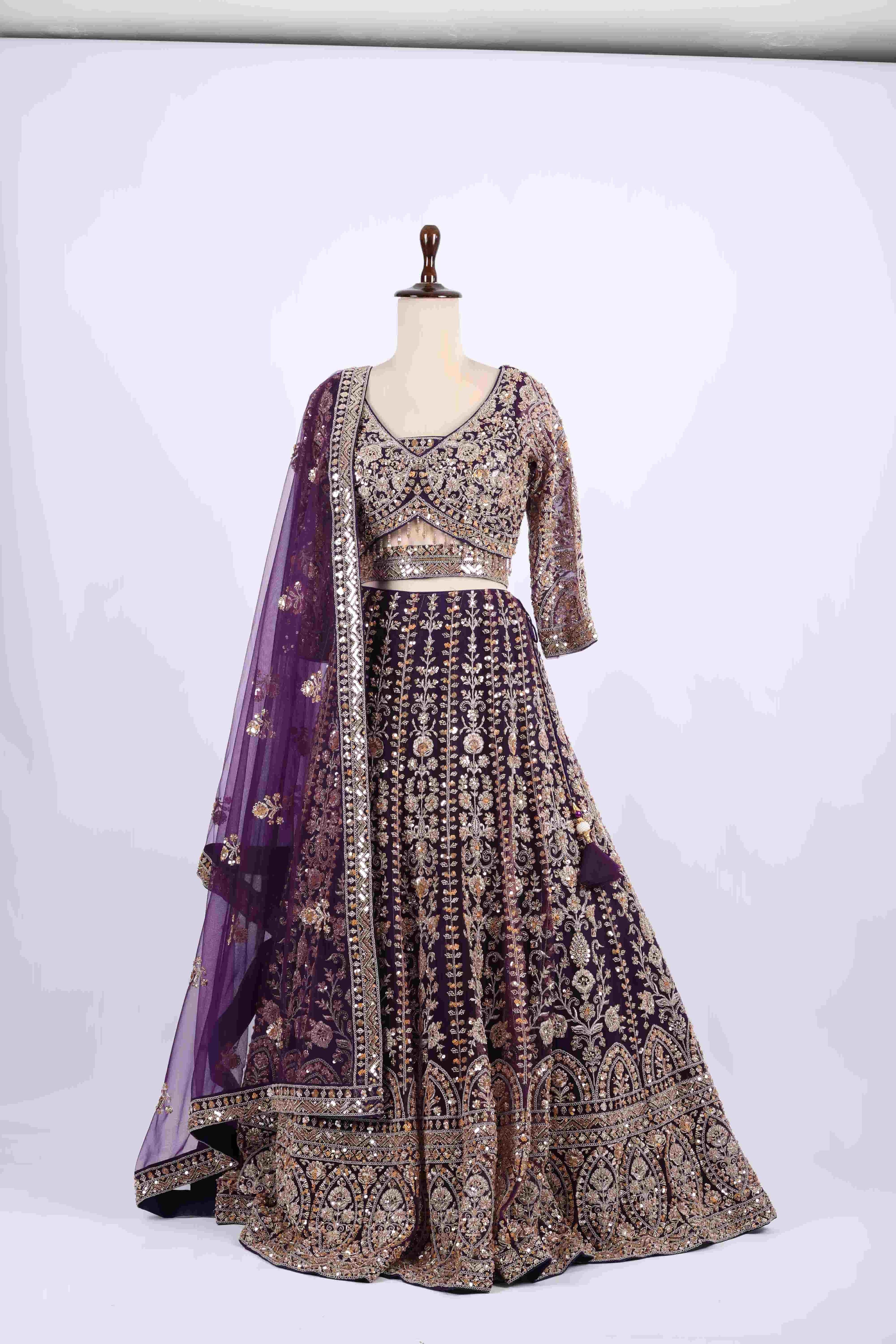 Royal Purple Heavy Embroidered Bridal Lehenga Set