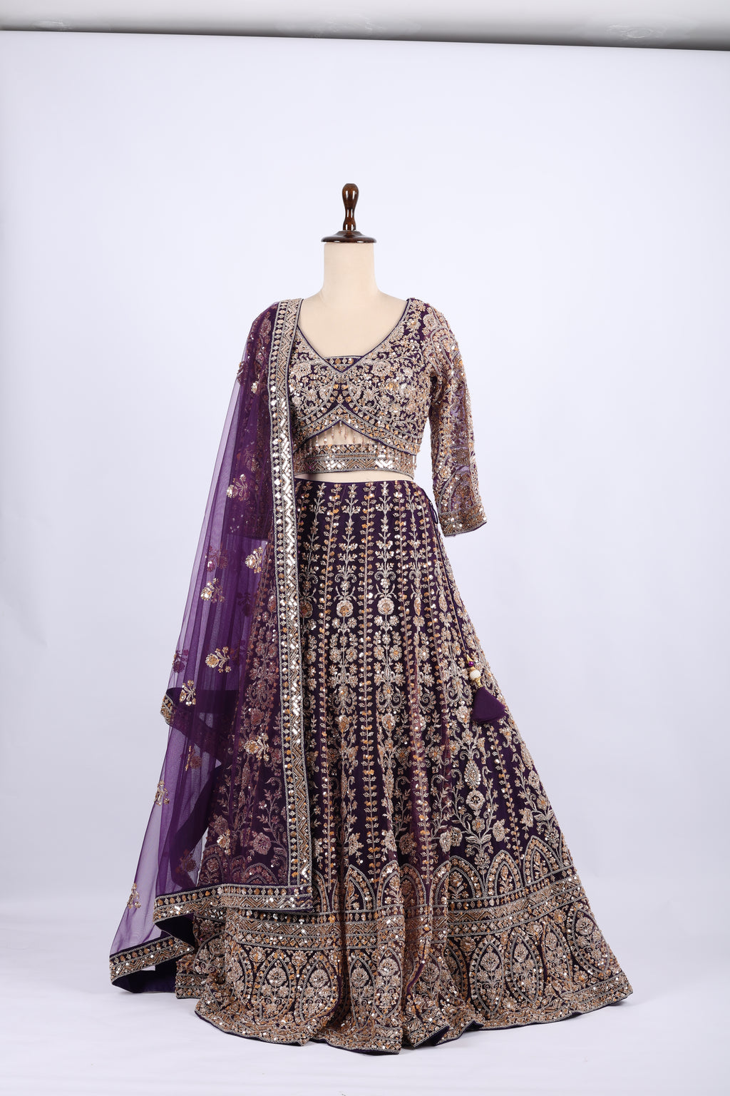 Royal Purple Heavy Embroidered Bridal Lehenga Set