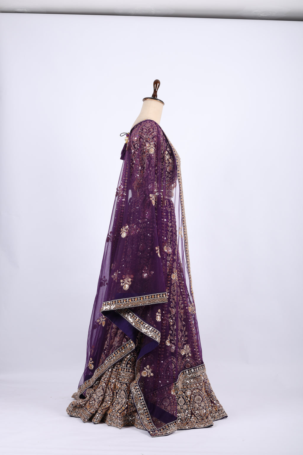Royal Purple Heavy Embroidered Bridal Lehenga Set