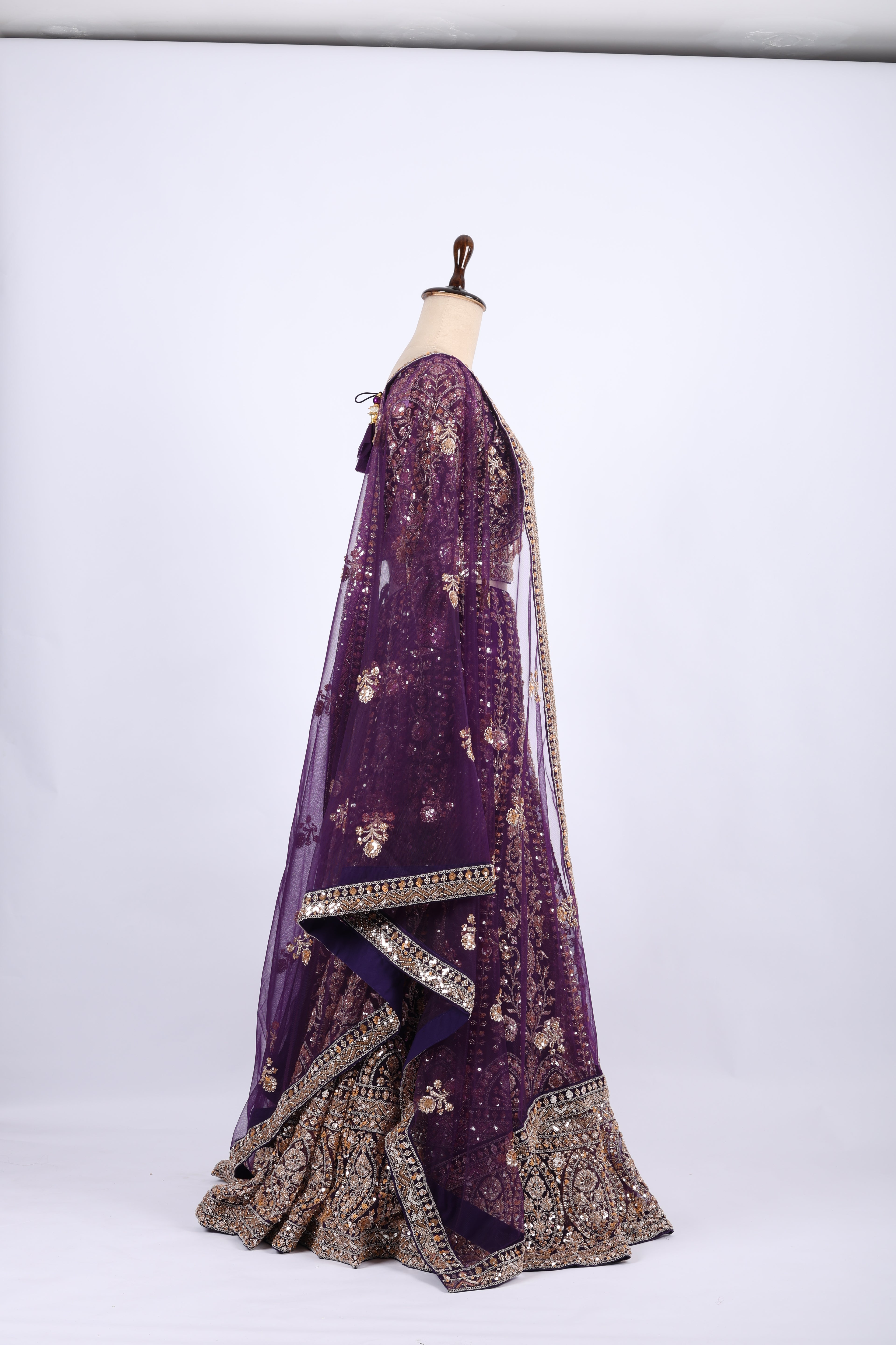 Royal Purple Heavy Embroidered Bridal Lehenga Set