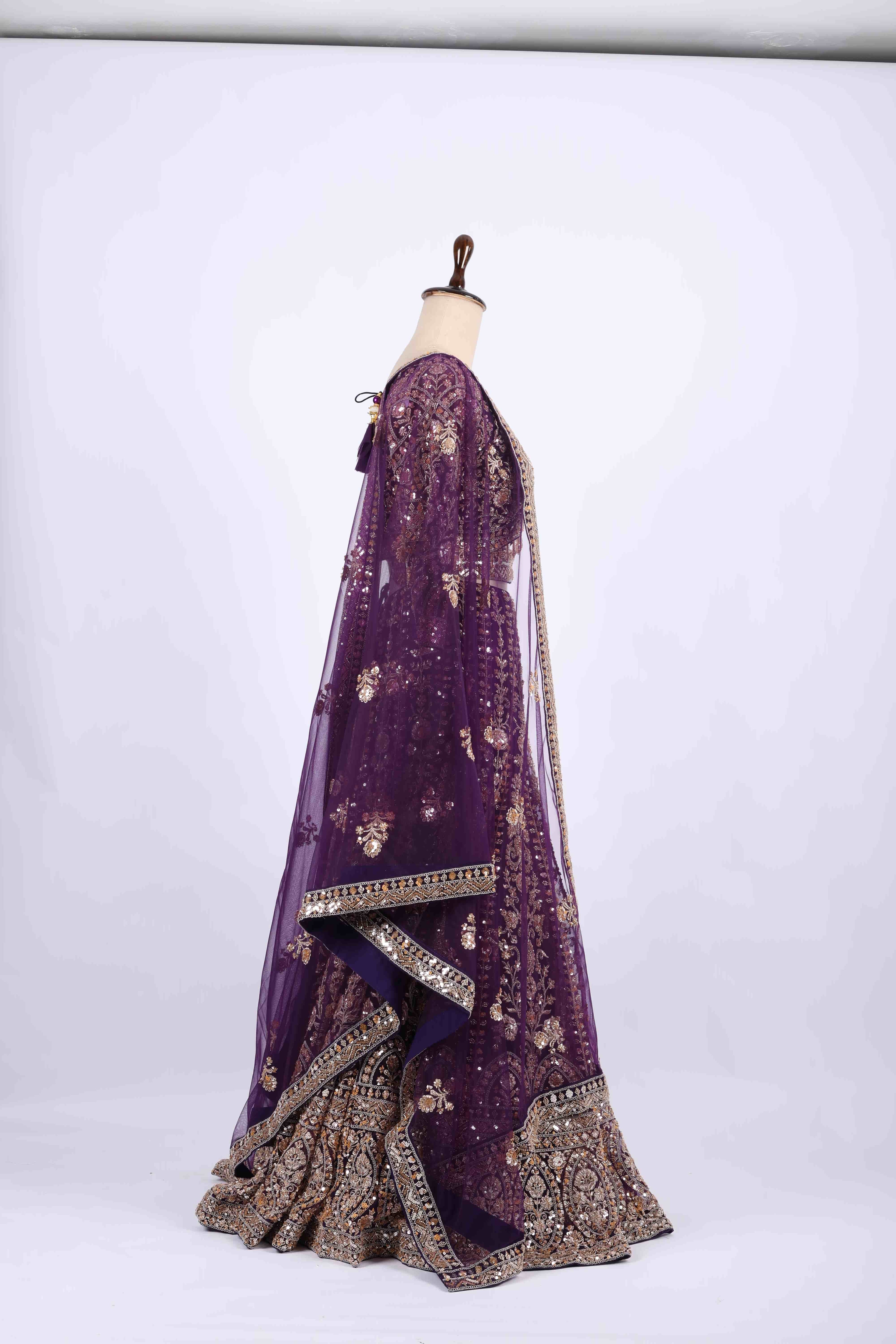 Royal Purple Heavy Embroidered Bridal Lehenga Set