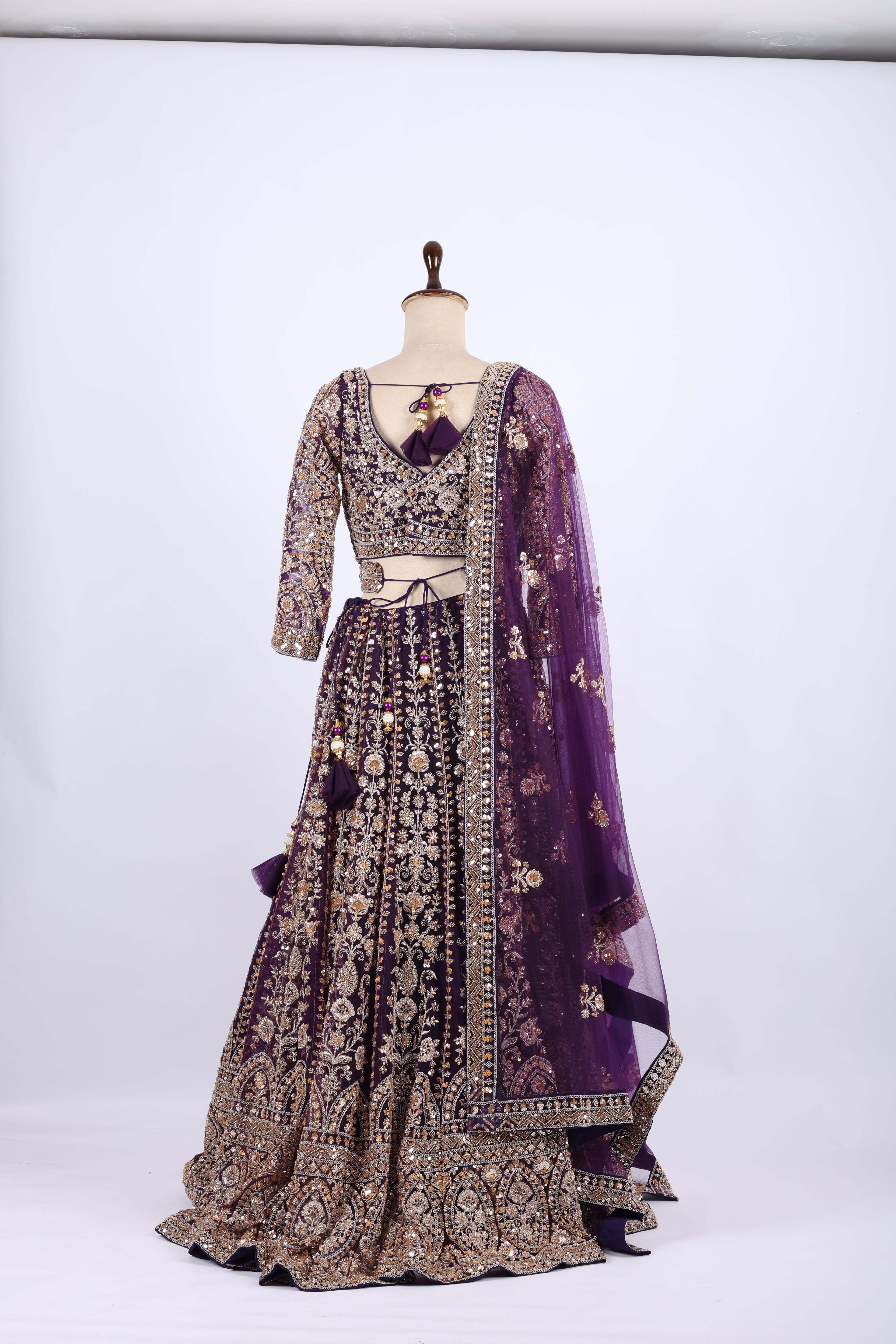 Royal Purple Heavy Embroidered Bridal Lehenga Set