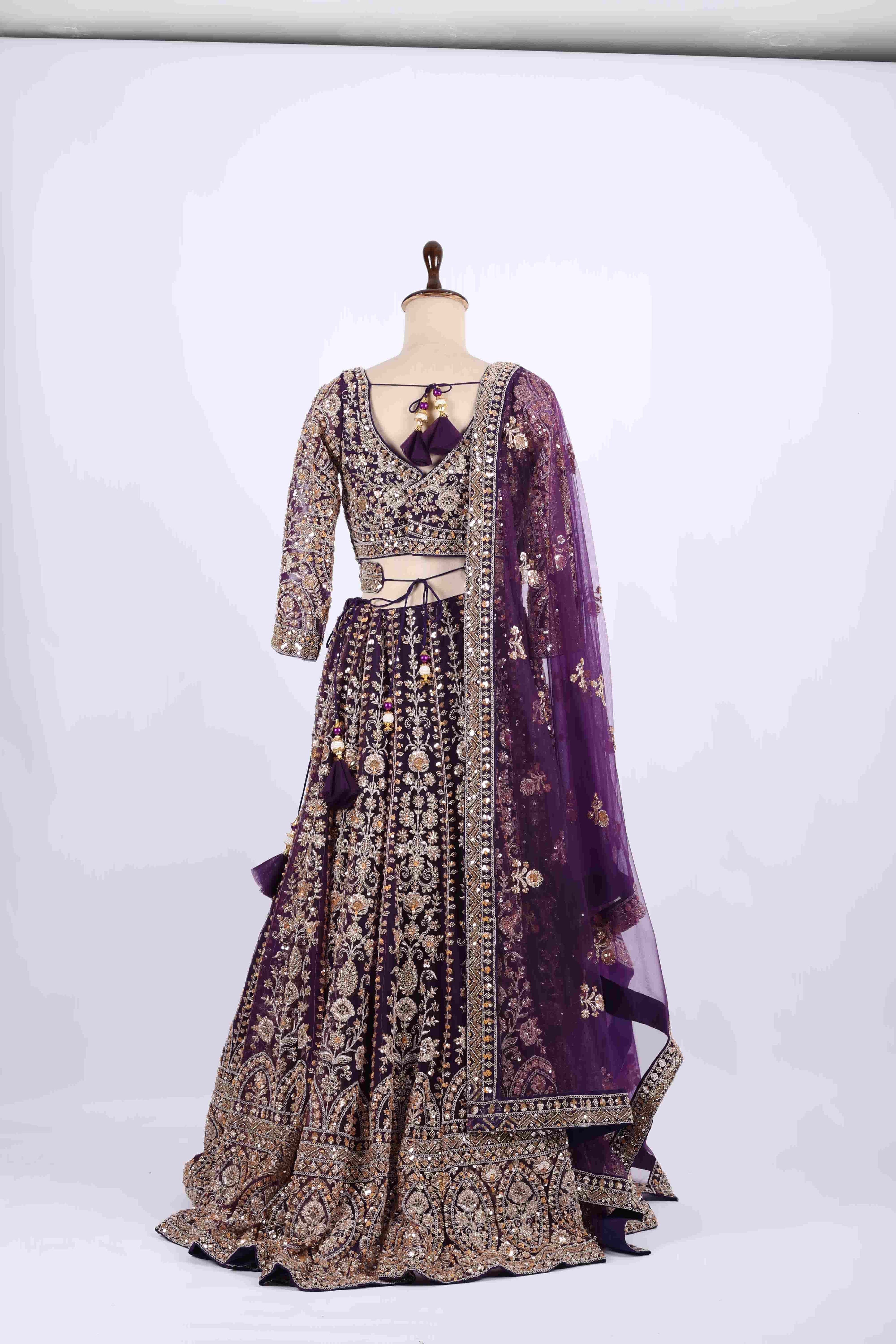 Royal Purple Heavy Embroidered Bridal Lehenga Set