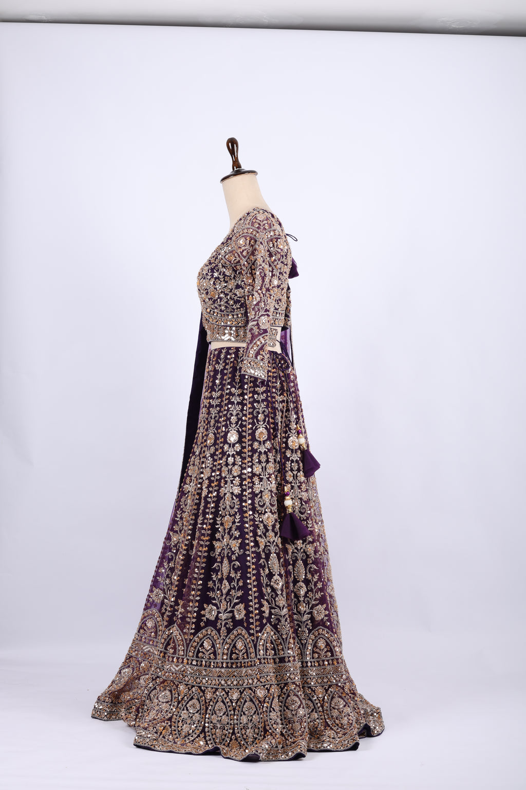 Royal Purple Heavy Embroidered Bridal Lehenga Set