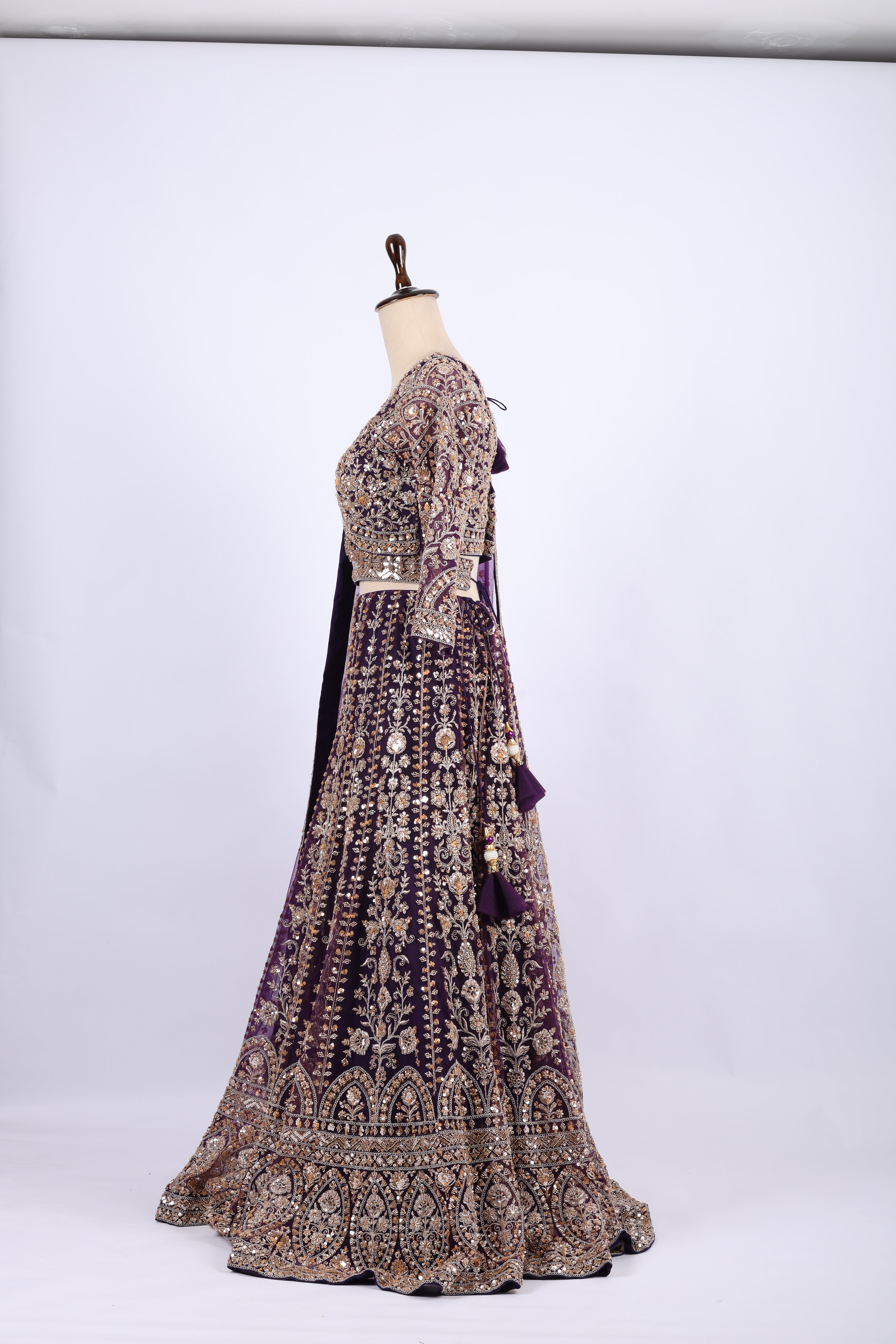Royal Purple Heavy Embroidered Bridal Lehenga Set