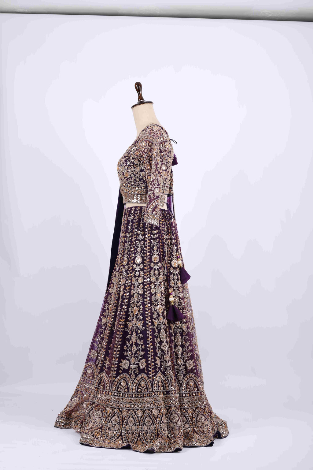 Royal Purple Heavy Embroidered Bridal Lehenga Set