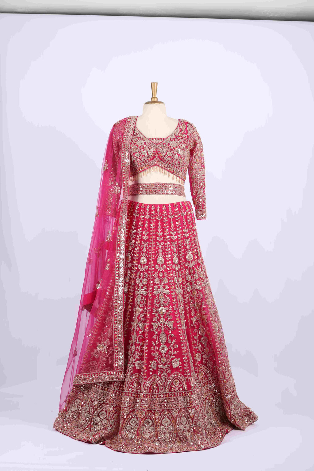 Hot Pink Heavily Embroidered Bridal Lehenga Set