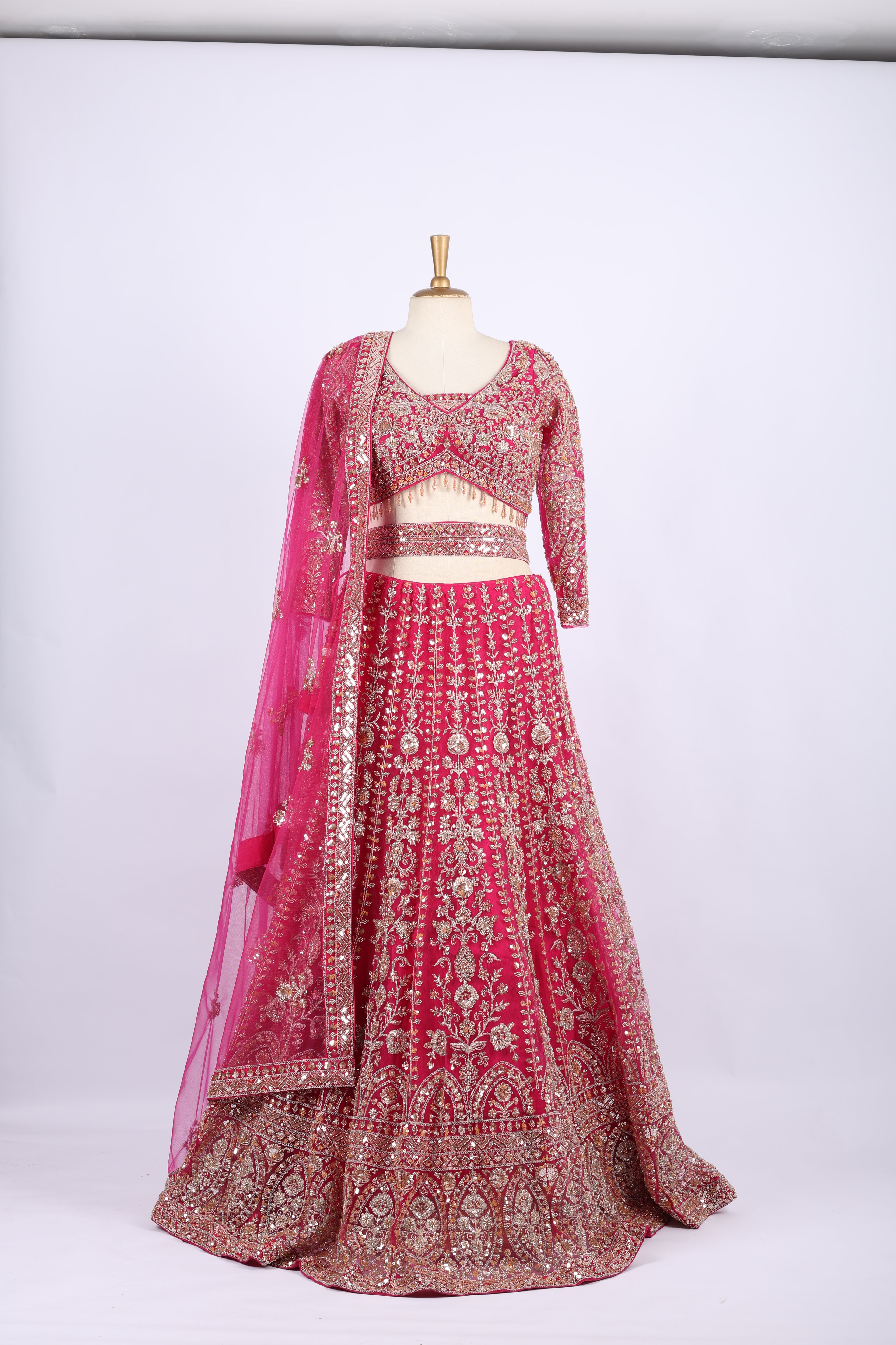 Hot Pink Heavily Embroidered Bridal Lehenga Set