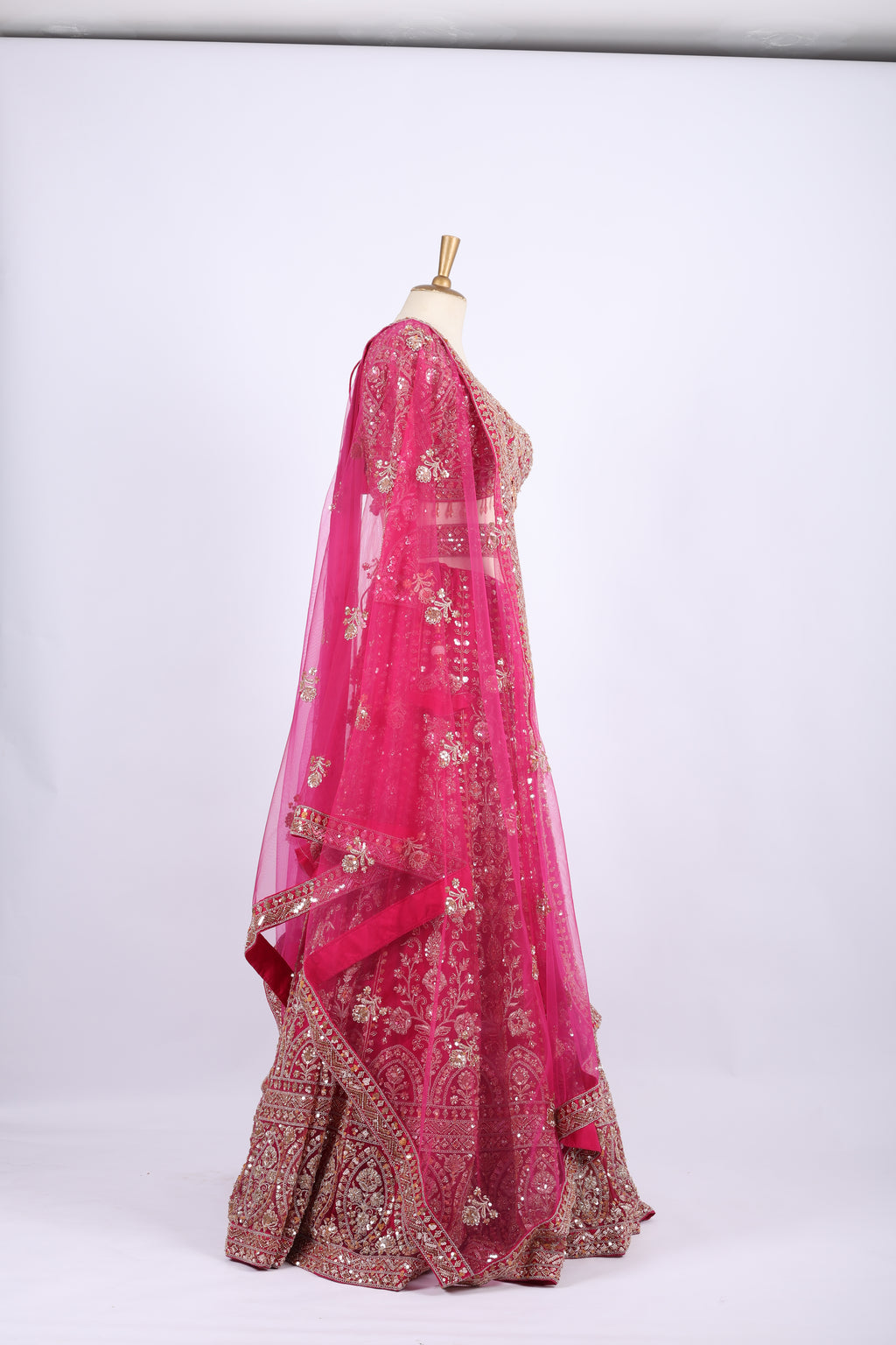 Hot Pink Heavily Embroidered Bridal Lehenga Set