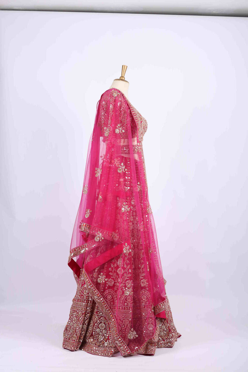 Hot Pink Heavily Embroidered Bridal Lehenga Set