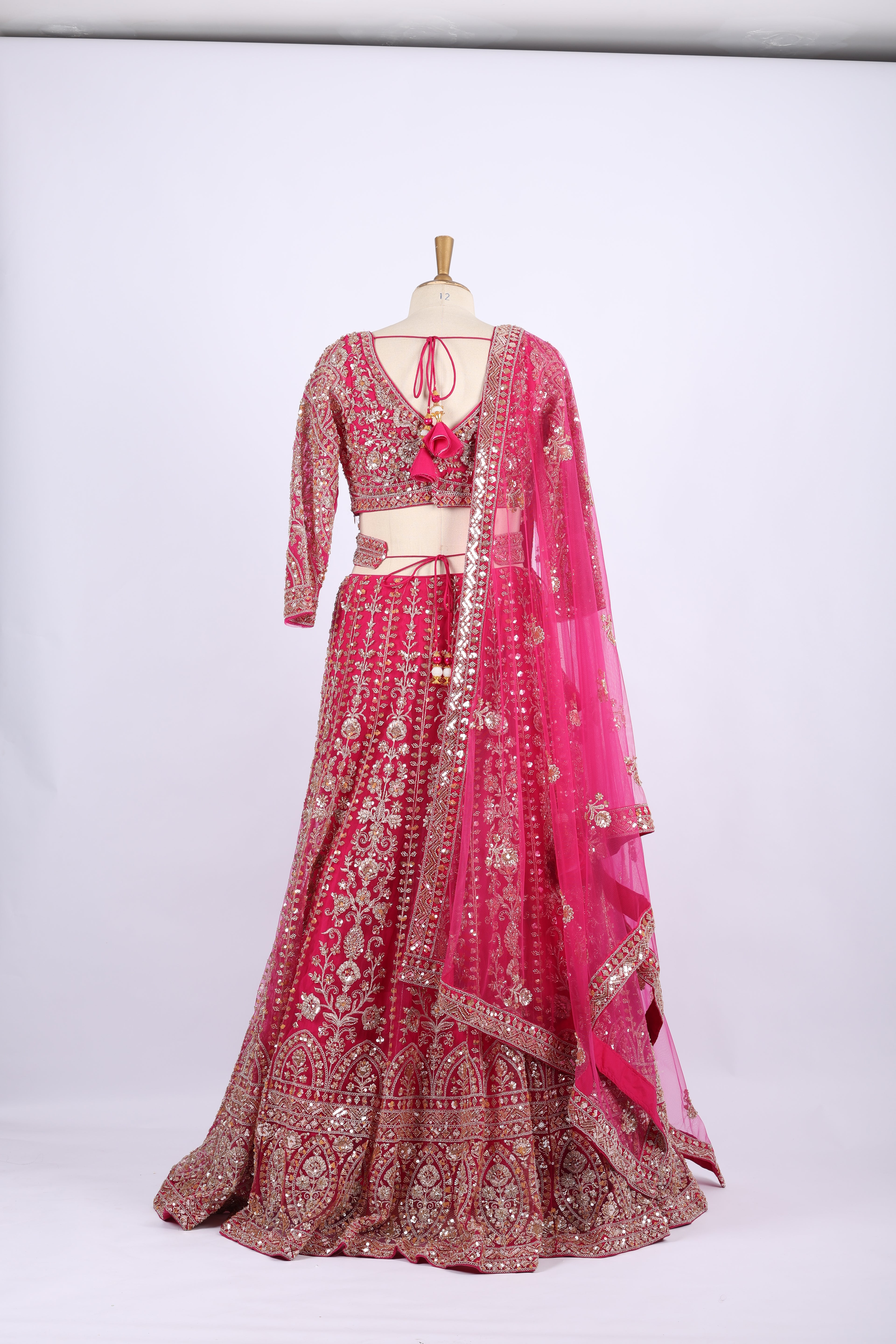 Hot Pink Heavily Embroidered Bridal Lehenga Set