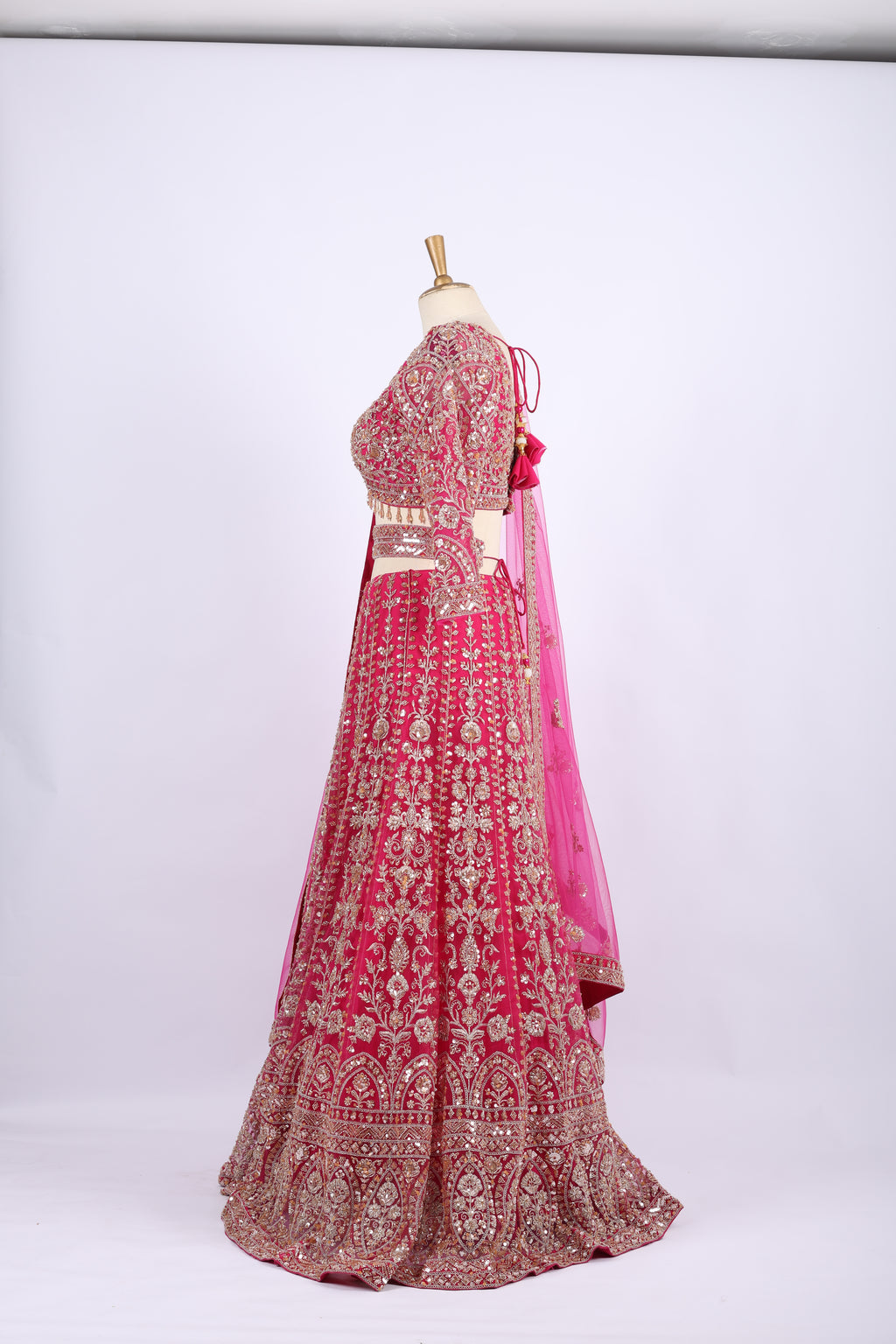 Hot Pink Heavily Embroidered Bridal Lehenga Set