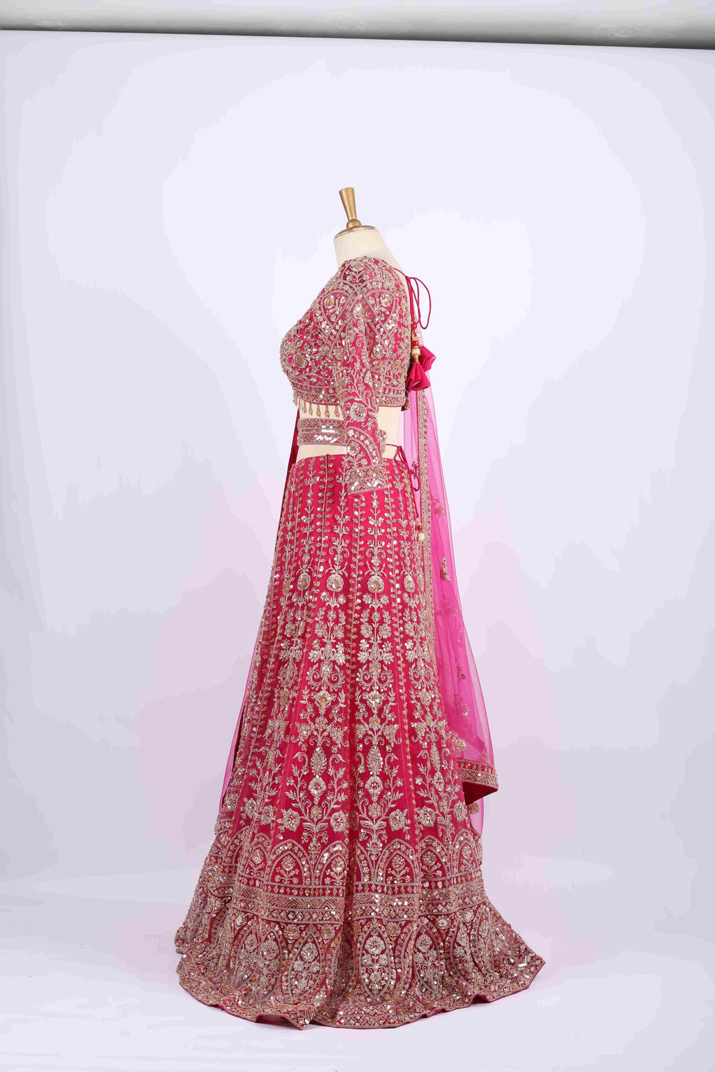 Hot Pink Heavily Embroidered Bridal Lehenga Set