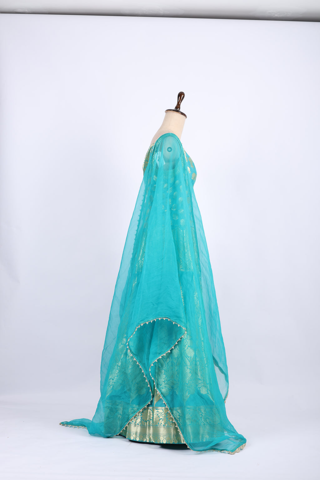 Aqua Blue Banarasi Silk Lehenga Set
