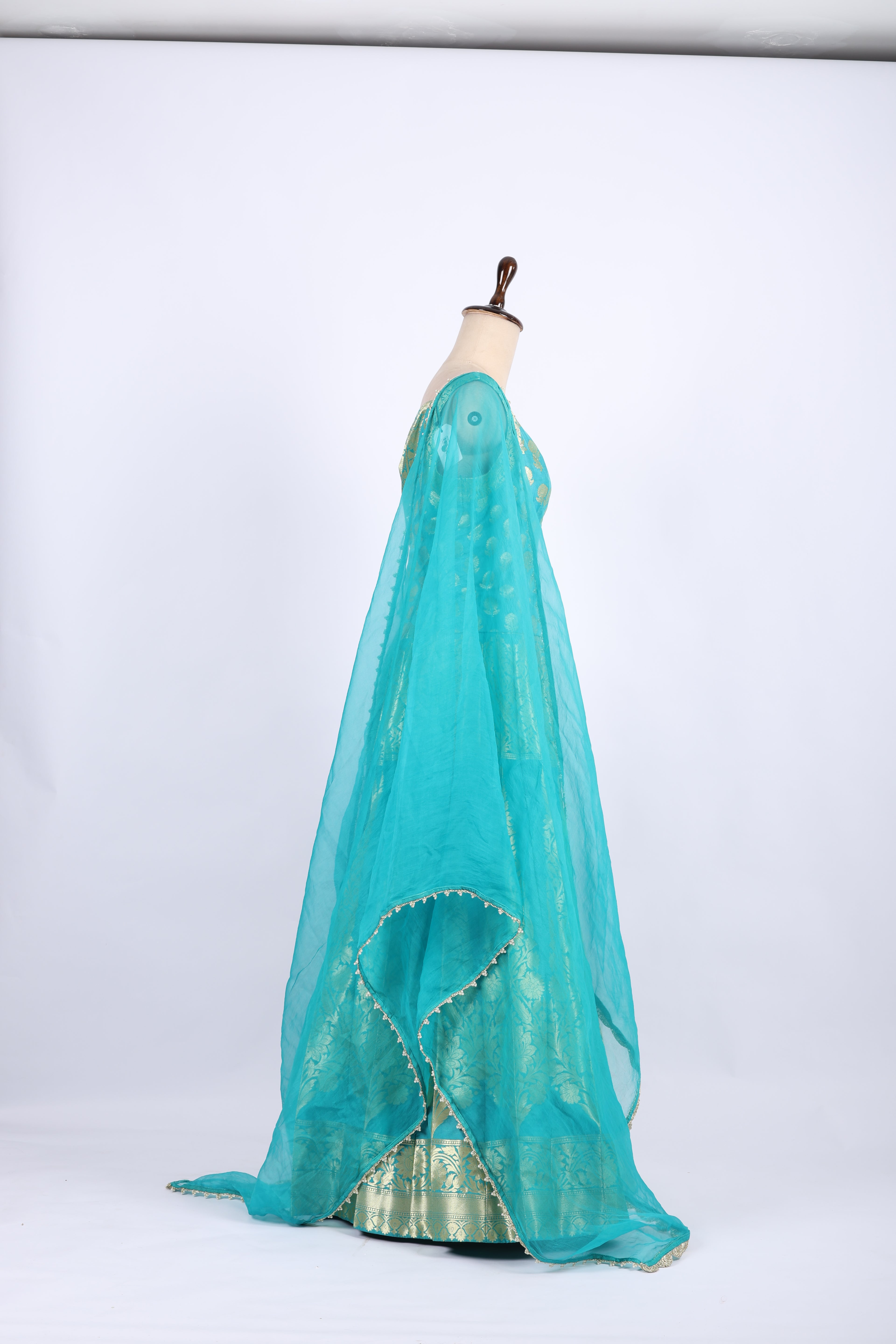 Aqua Blue Banarasi Silk Lehenga Set