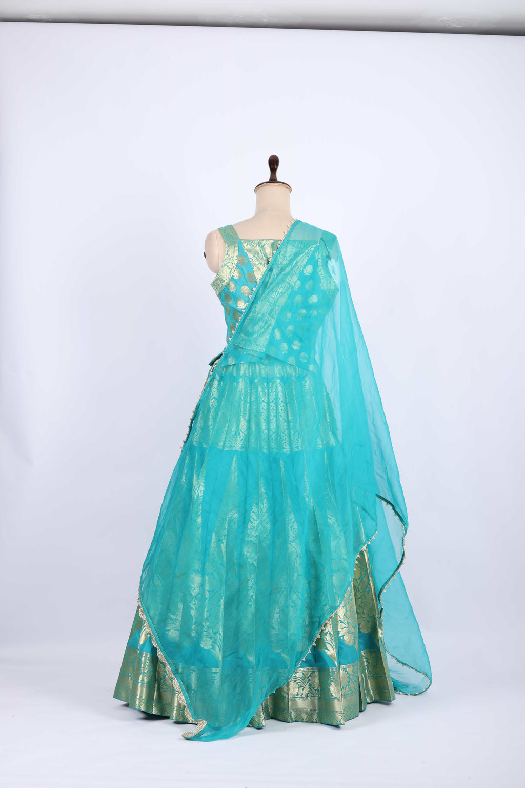 Aqua Blue Banarasi Silk Lehenga Set