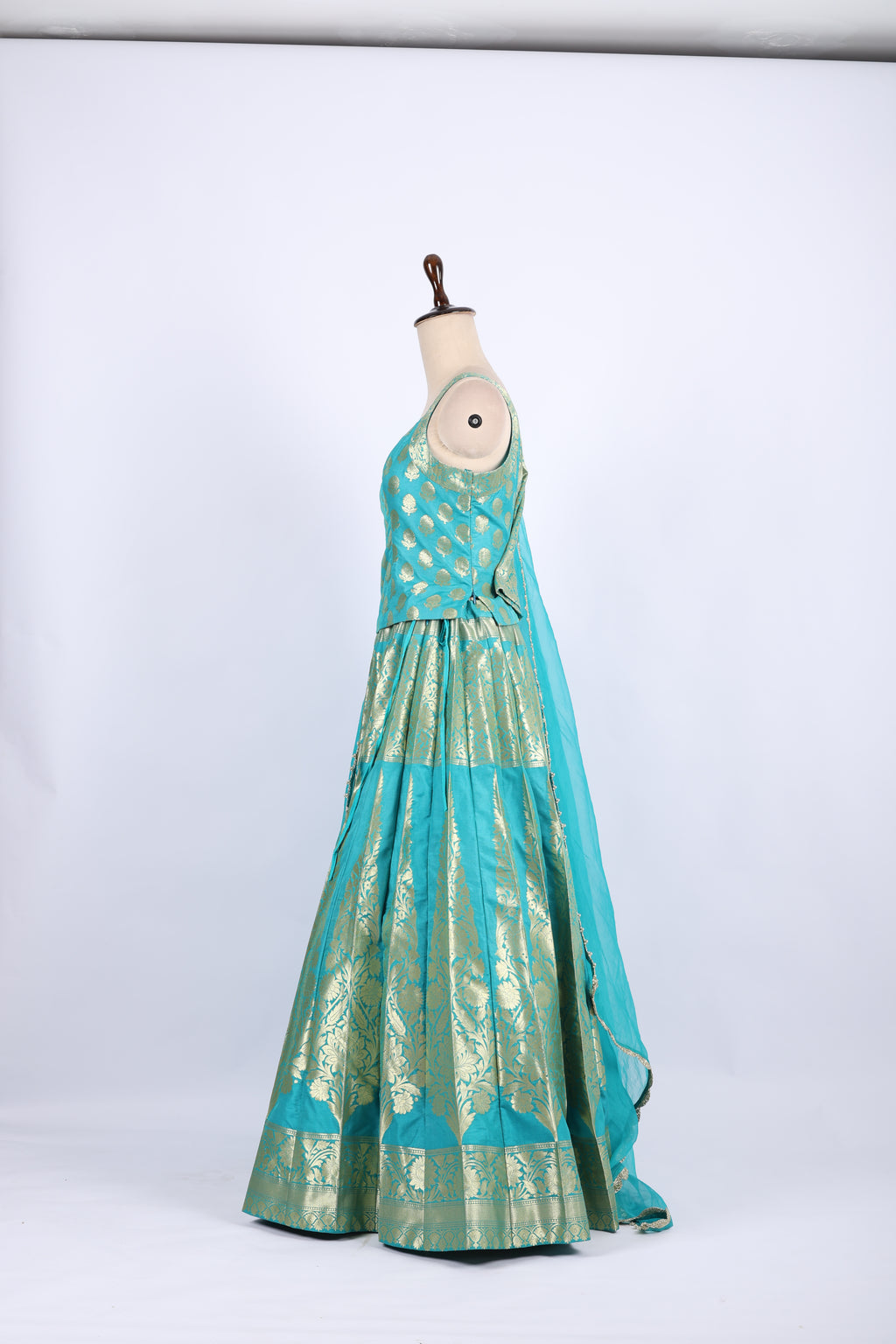 Aqua Blue Banarasi Silk Lehenga Set