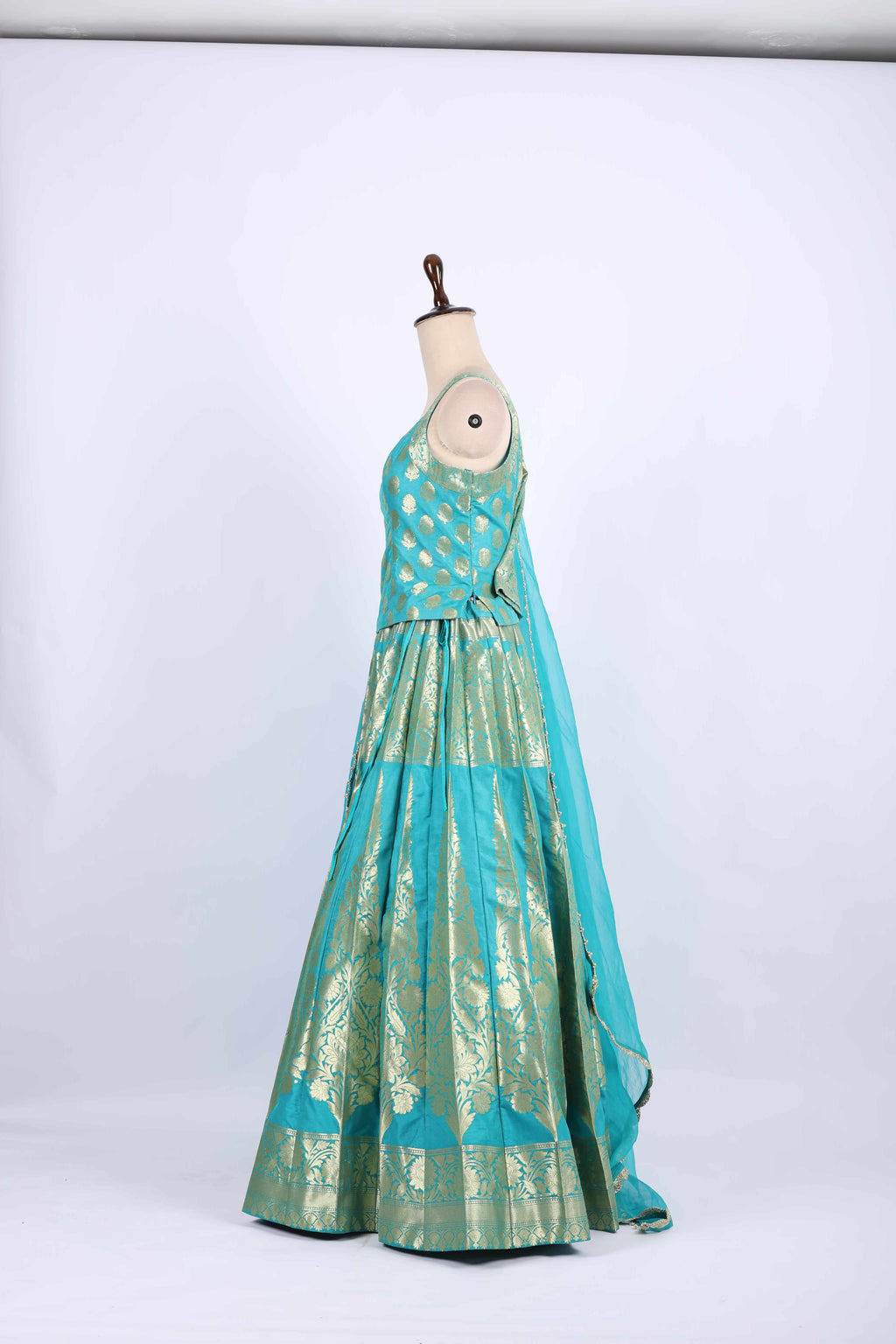 Aqua Blue Banarasi Silk Lehenga Set