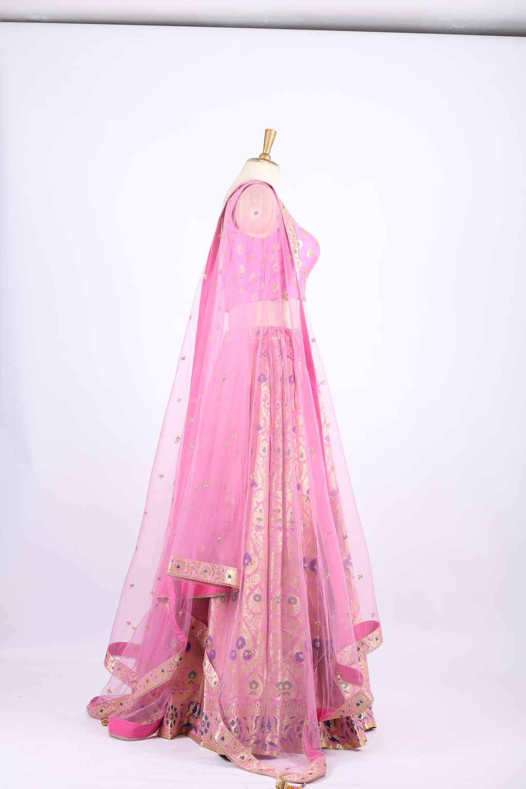 Pink Banarasi Silk Embroidered Lehenga Set