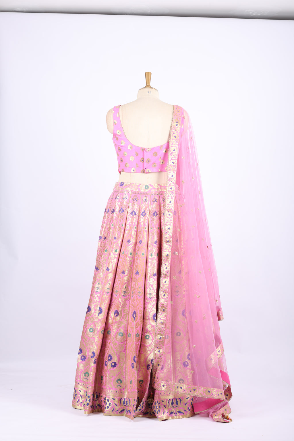 Pink Banarasi Silk Embroidered Lehenga Set