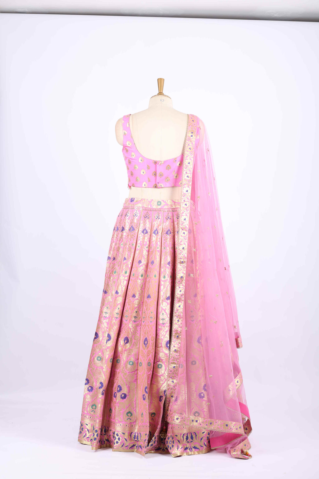 Pink Banarasi Silk Embroidered Lehenga Set