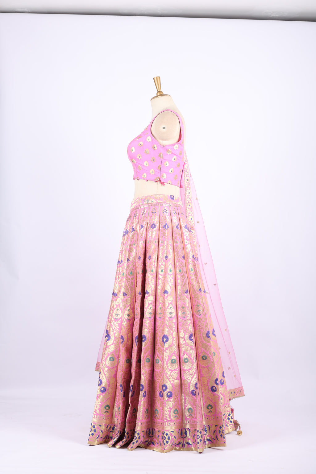 Pink Banarasi Silk Embroidered Lehenga Set