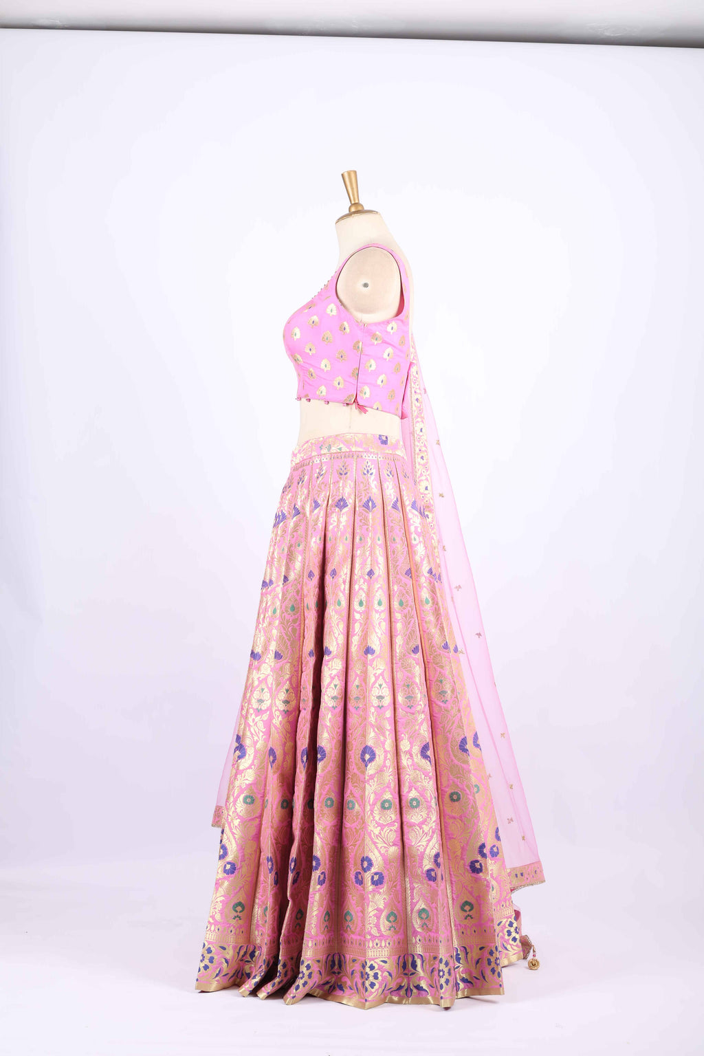 Pink Banarasi Silk Embroidered Lehenga Set