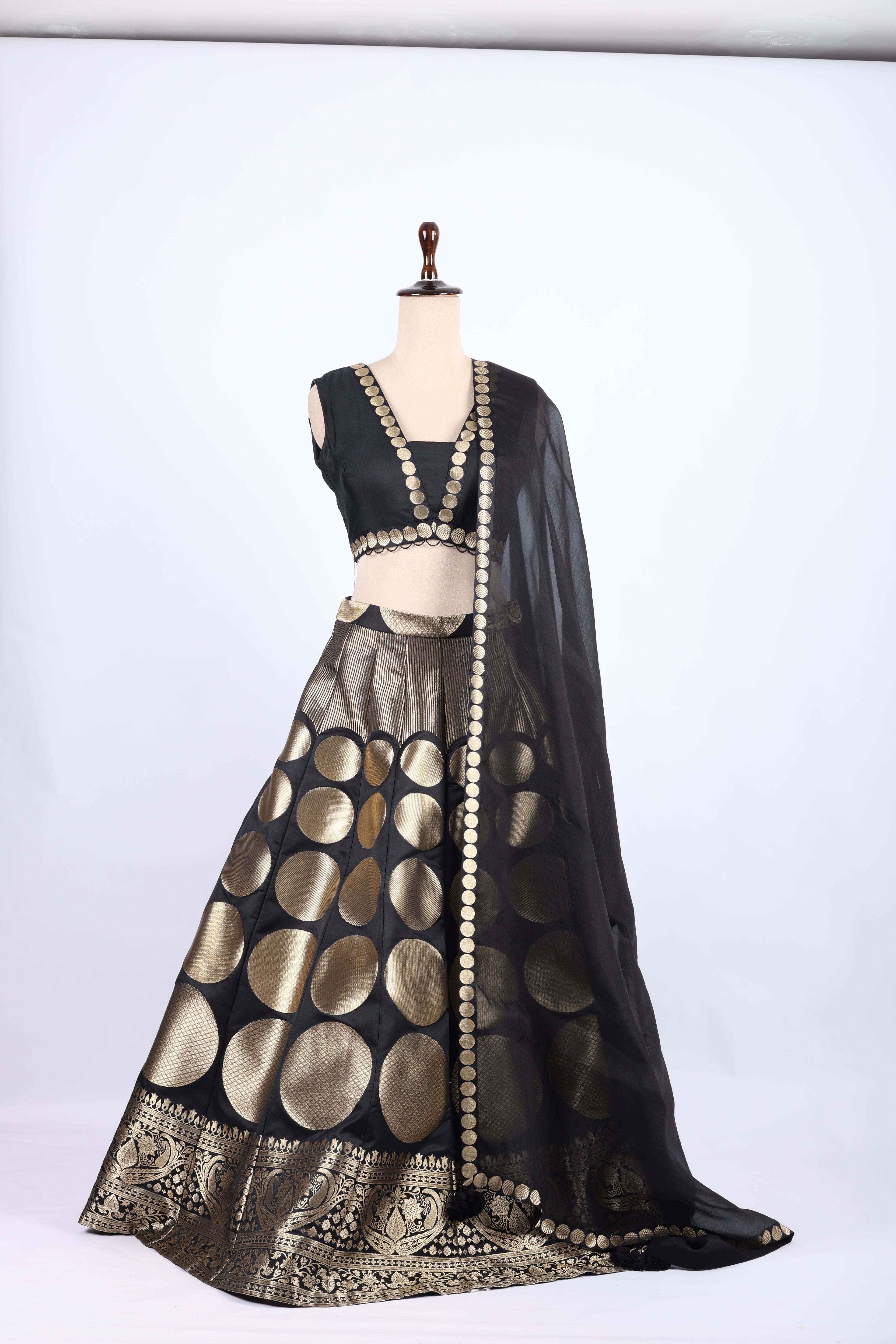 Black and Gold Banarasi Silk Lehenga Set