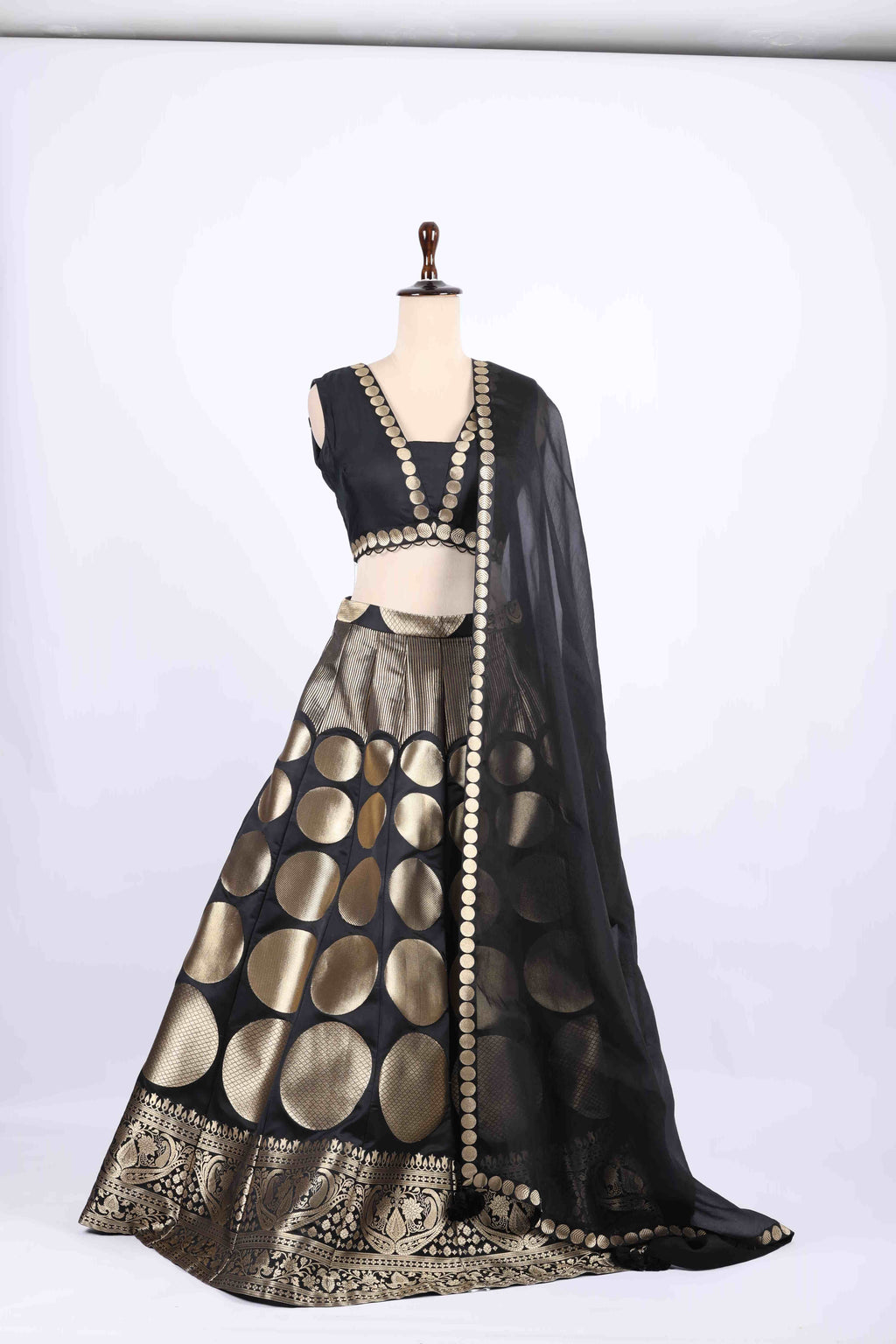 Black and Gold Banarasi Silk Lehenga Set