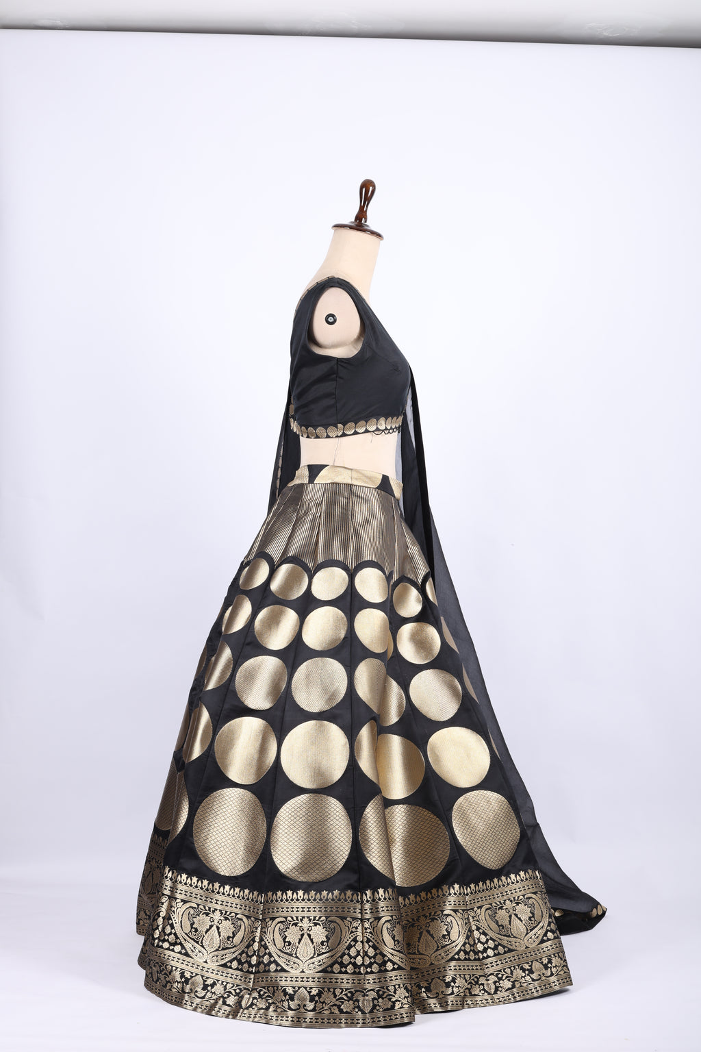 Black and Gold Banarasi Silk Lehenga Set