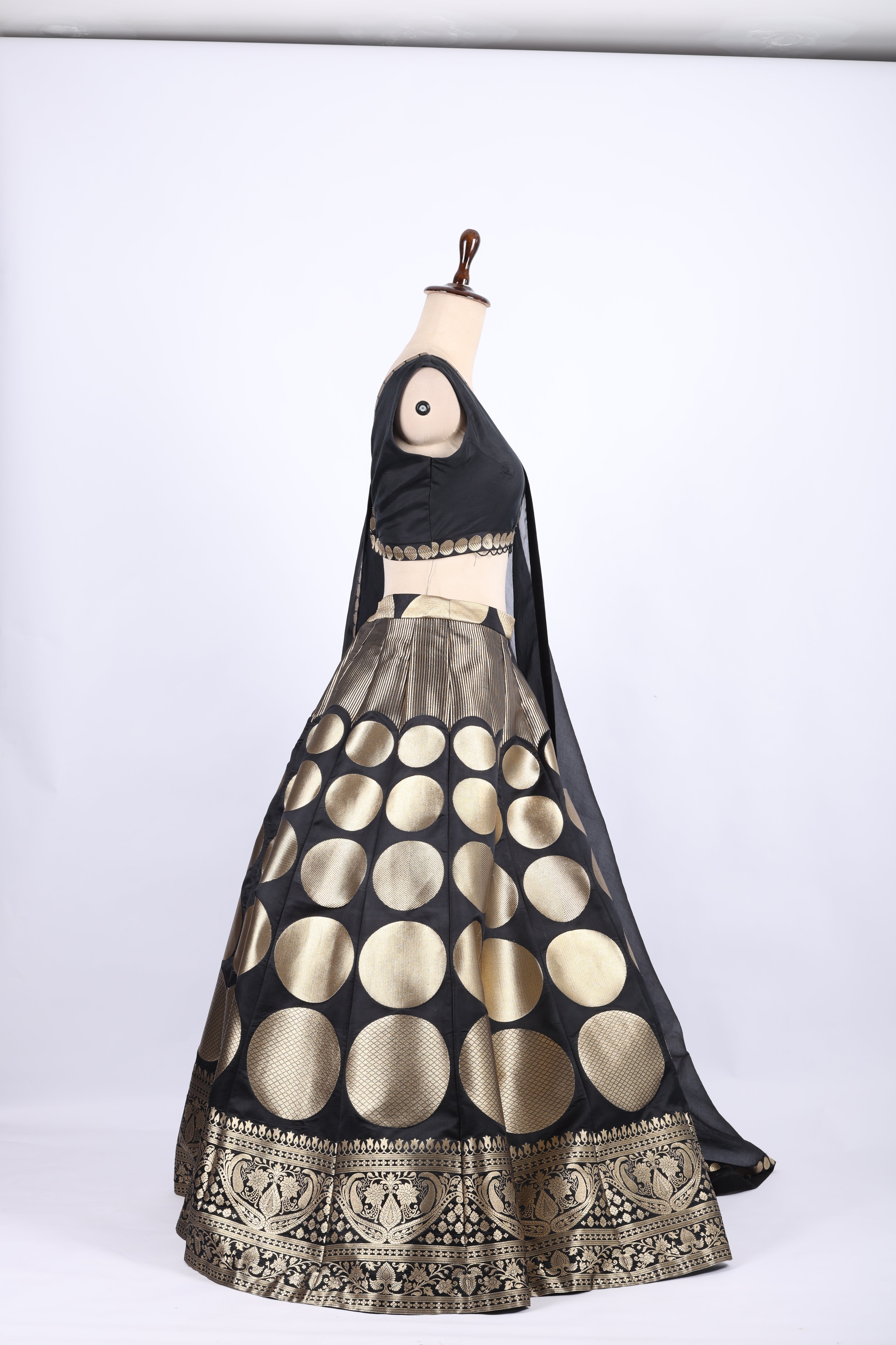 Black and Gold Banarasi Silk Lehenga Set