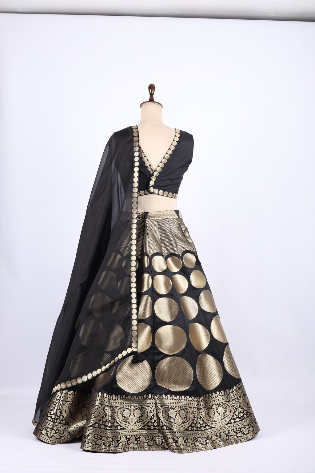 Black and Gold Banarasi Silk Lehenga Set