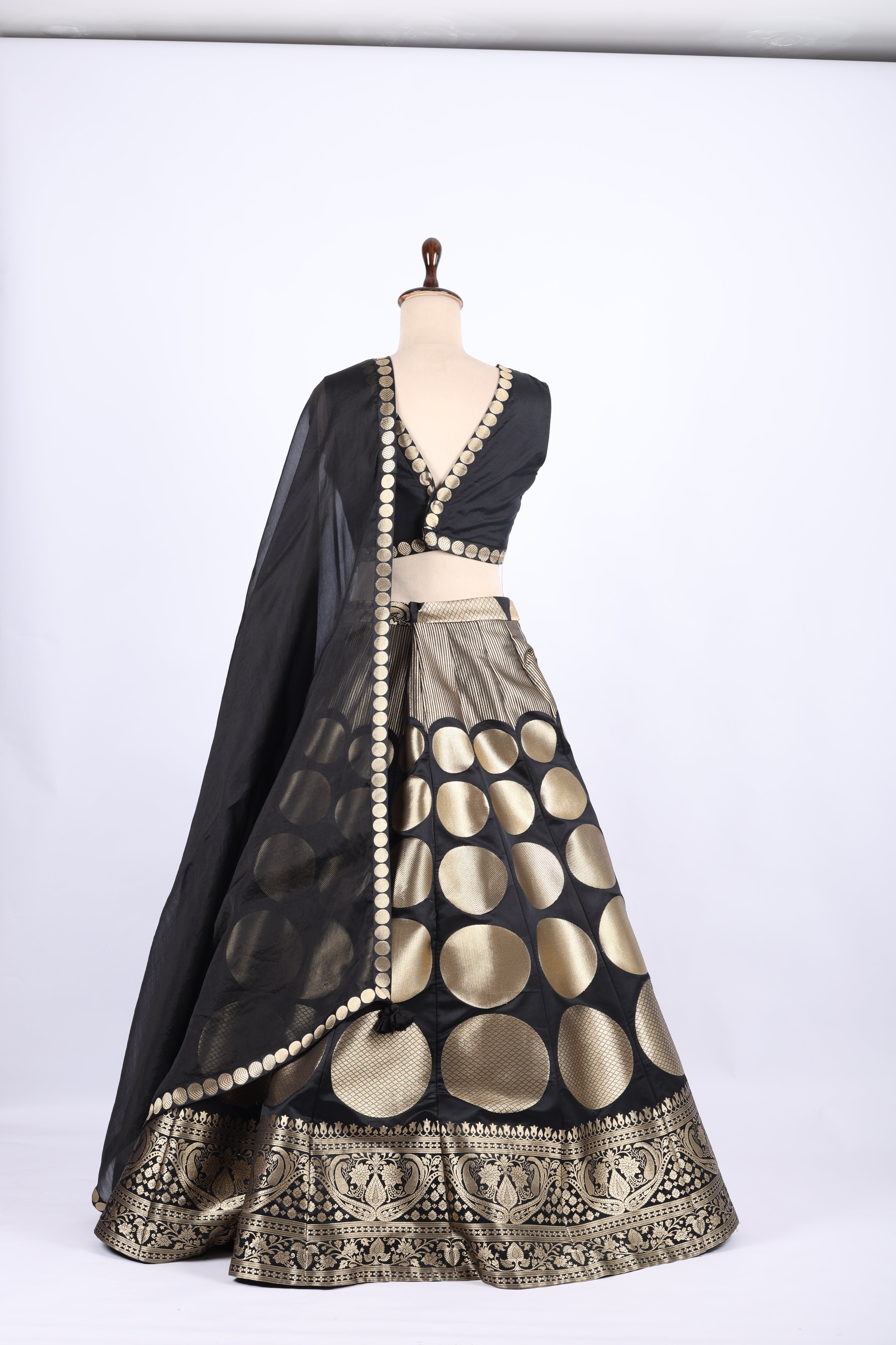 Black and Gold Banarasi Silk Lehenga Set