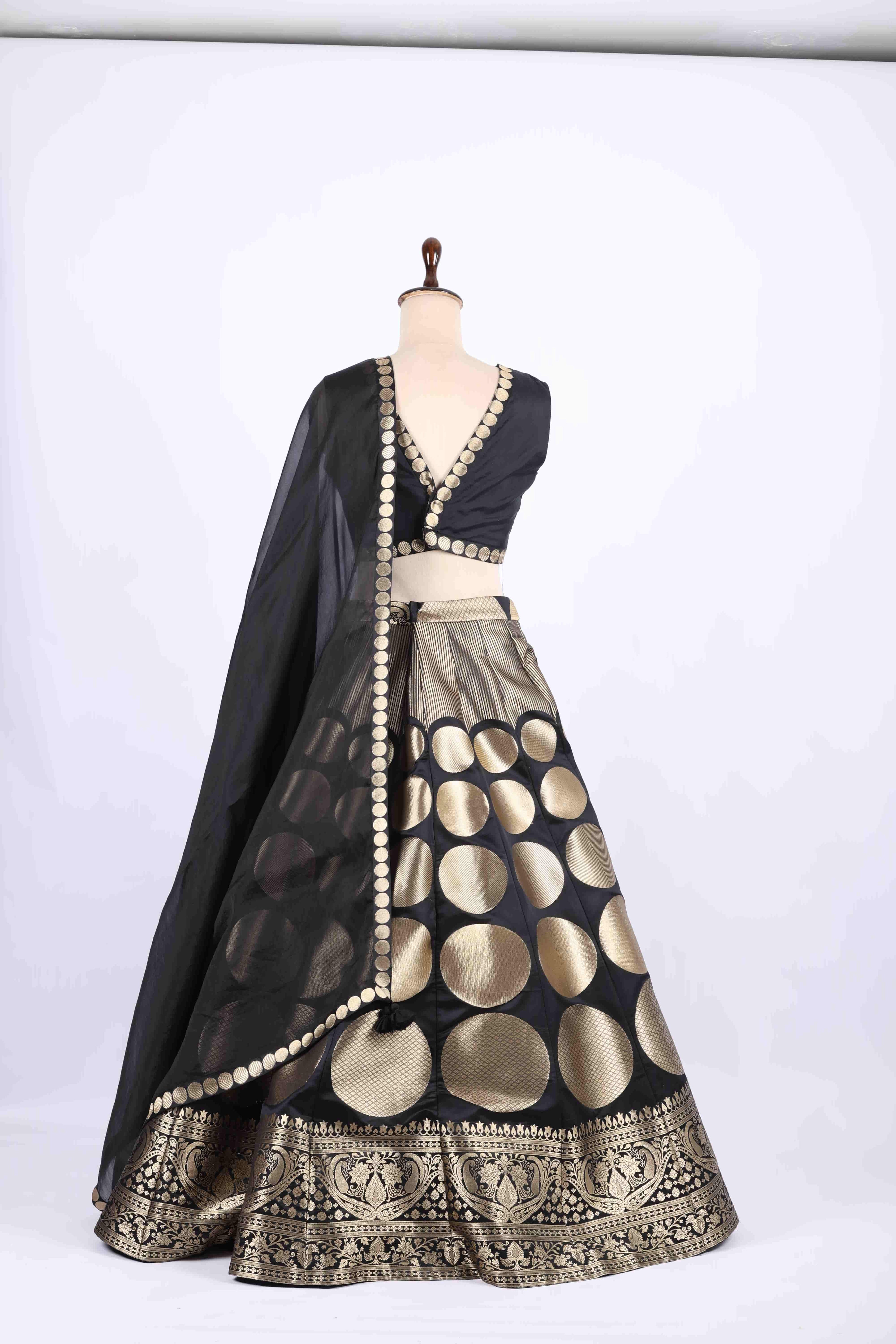 Black and Gold Banarasi Silk Lehenga Set