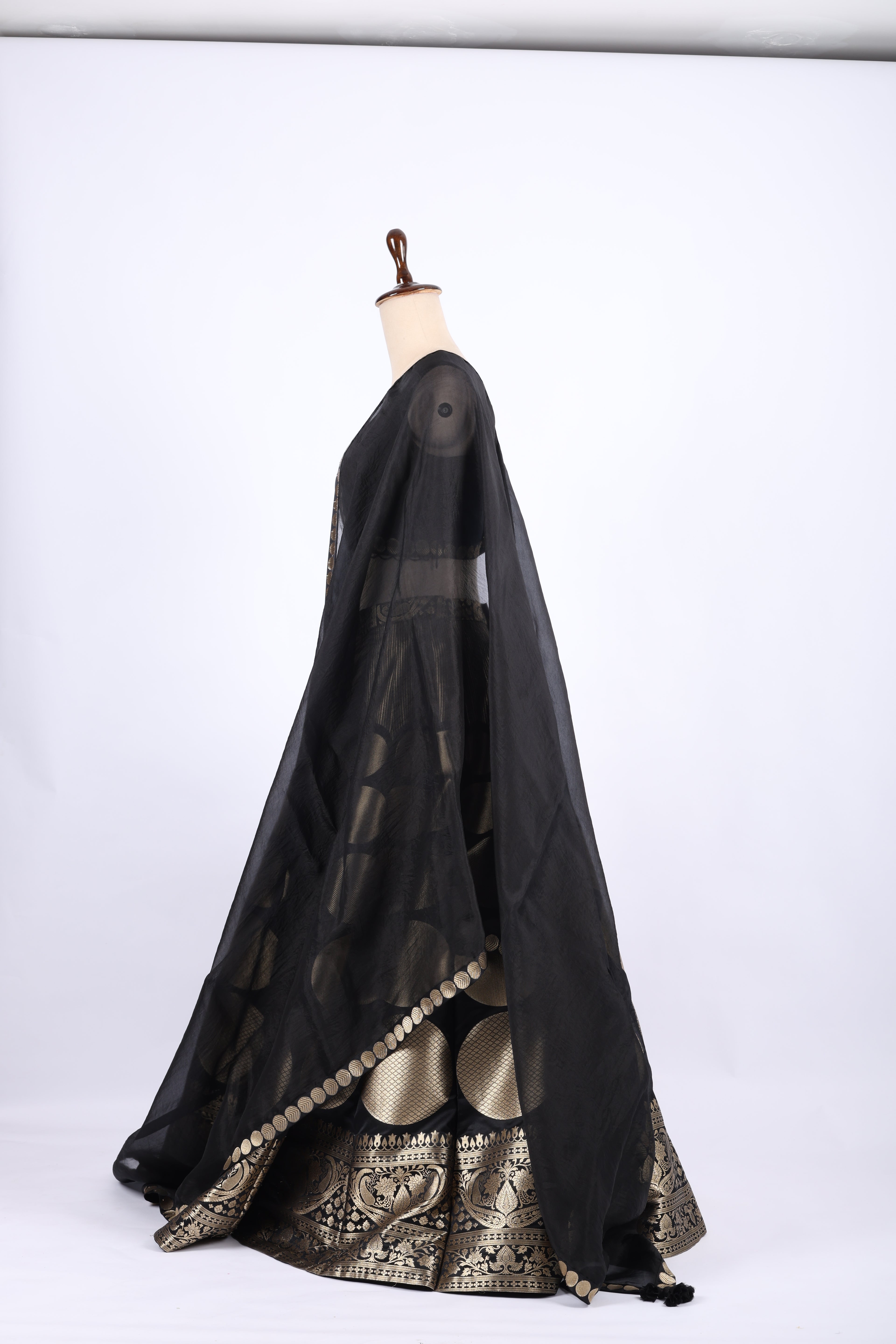 Black and Gold Banarasi Silk Lehenga Set