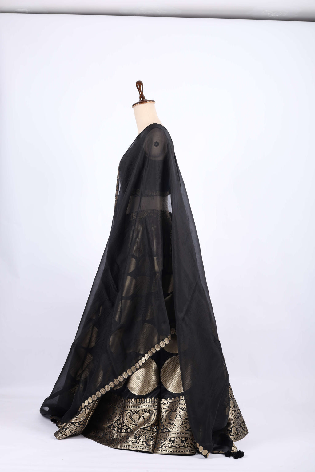 Black and Gold Banarasi Silk Lehenga Set