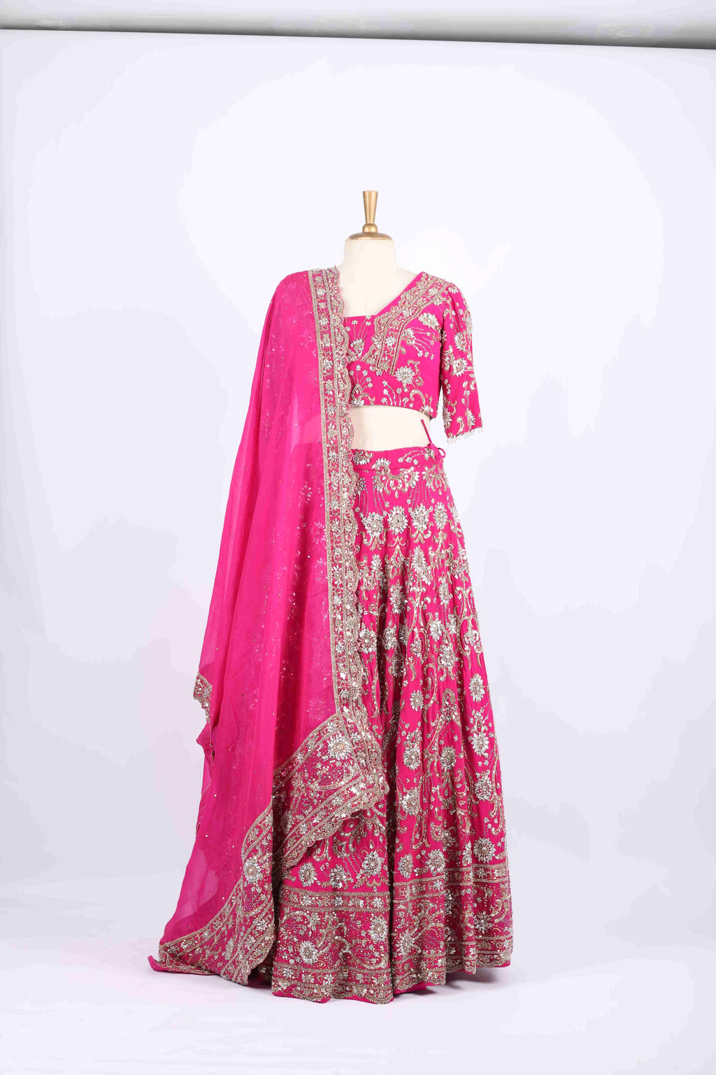 Hot Pink Embroidered Bridal Lehenga Set