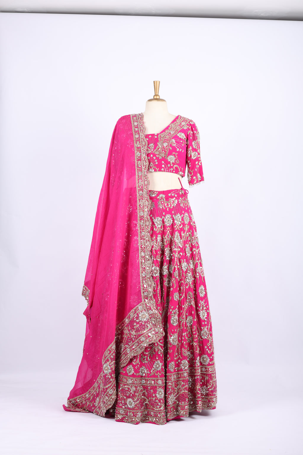 Hot Pink Embroidered Bridal Lehenga Set